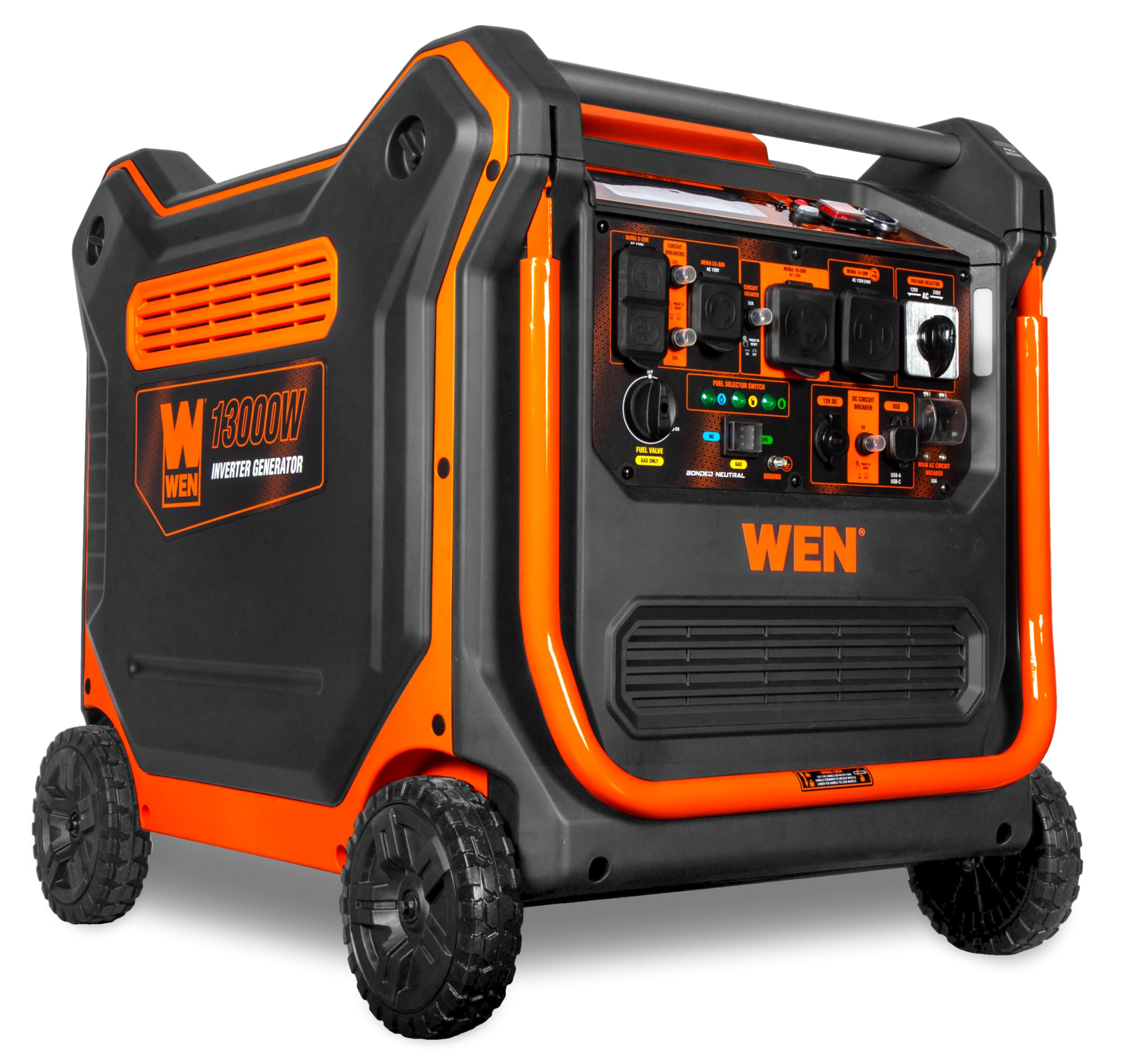 WEN 13,000-Watt 120V/240V Tri-Fuel Inverter Generator with Quiet 550cc Engine, Electric Start, Wheel Kit, and CO Watchdog, Gas,