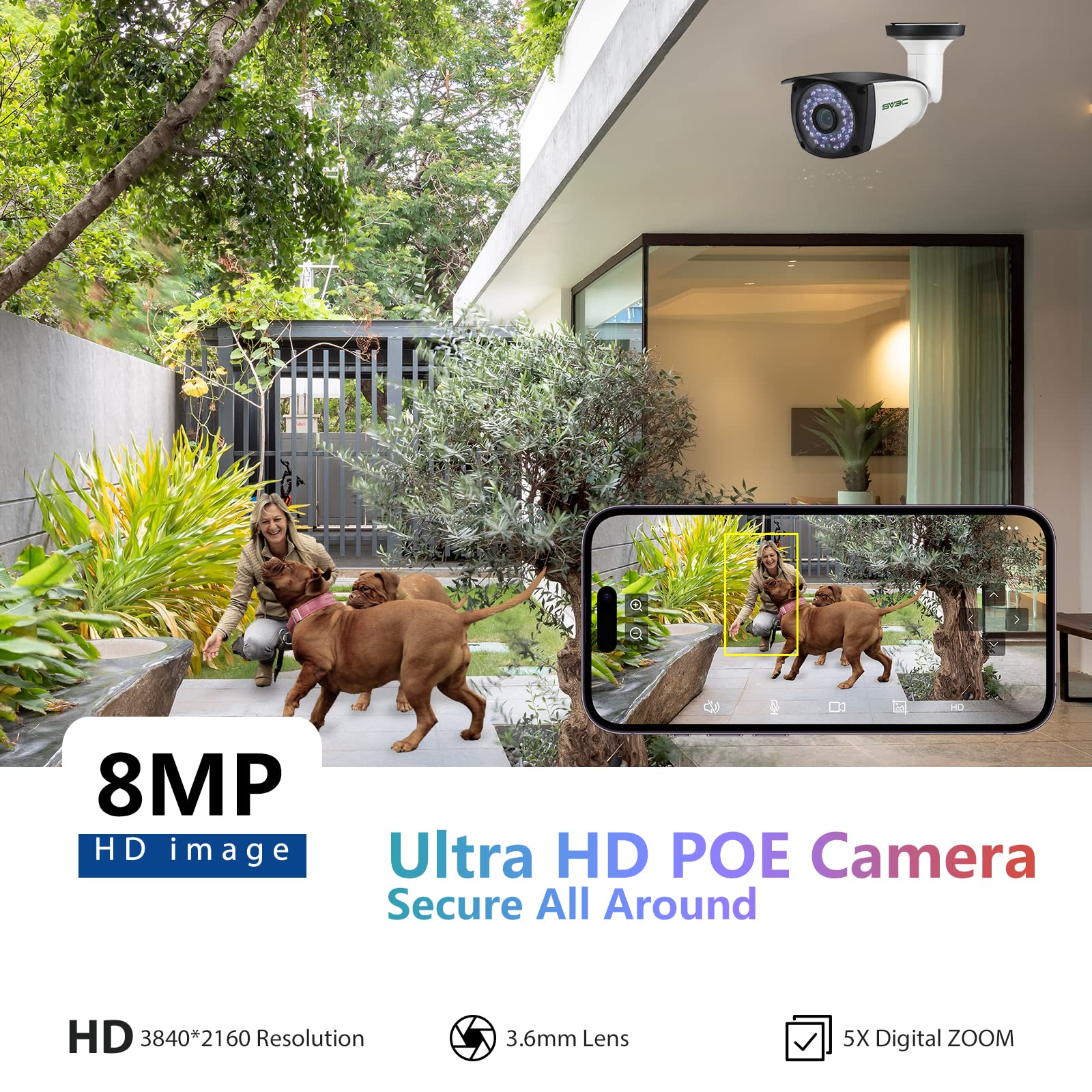 Sv3C 4K Poe Camera Security Outdoor 8Mp Poe Ip Camera With Motion Detection 98Ft Hd Infrared Night Vision 2 Way Audio Metal Shel