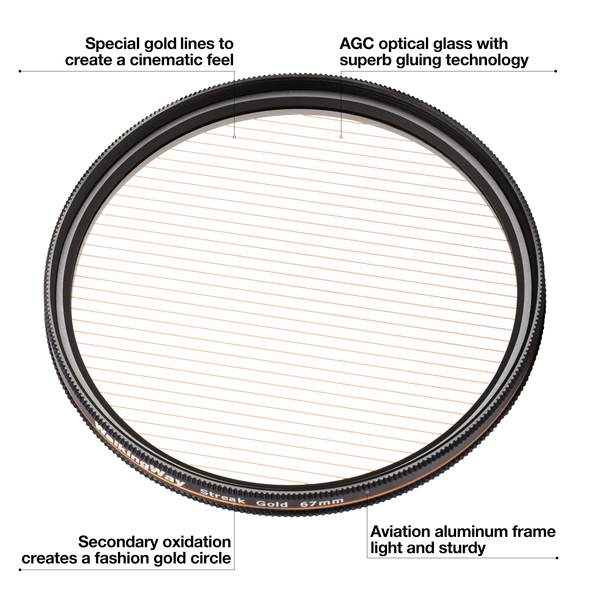 Walking Way 95Mm Variable Gold Streak Filter Rotating Circular Anamorphic Style Streak Effect Lens Filter For Photography And Vi