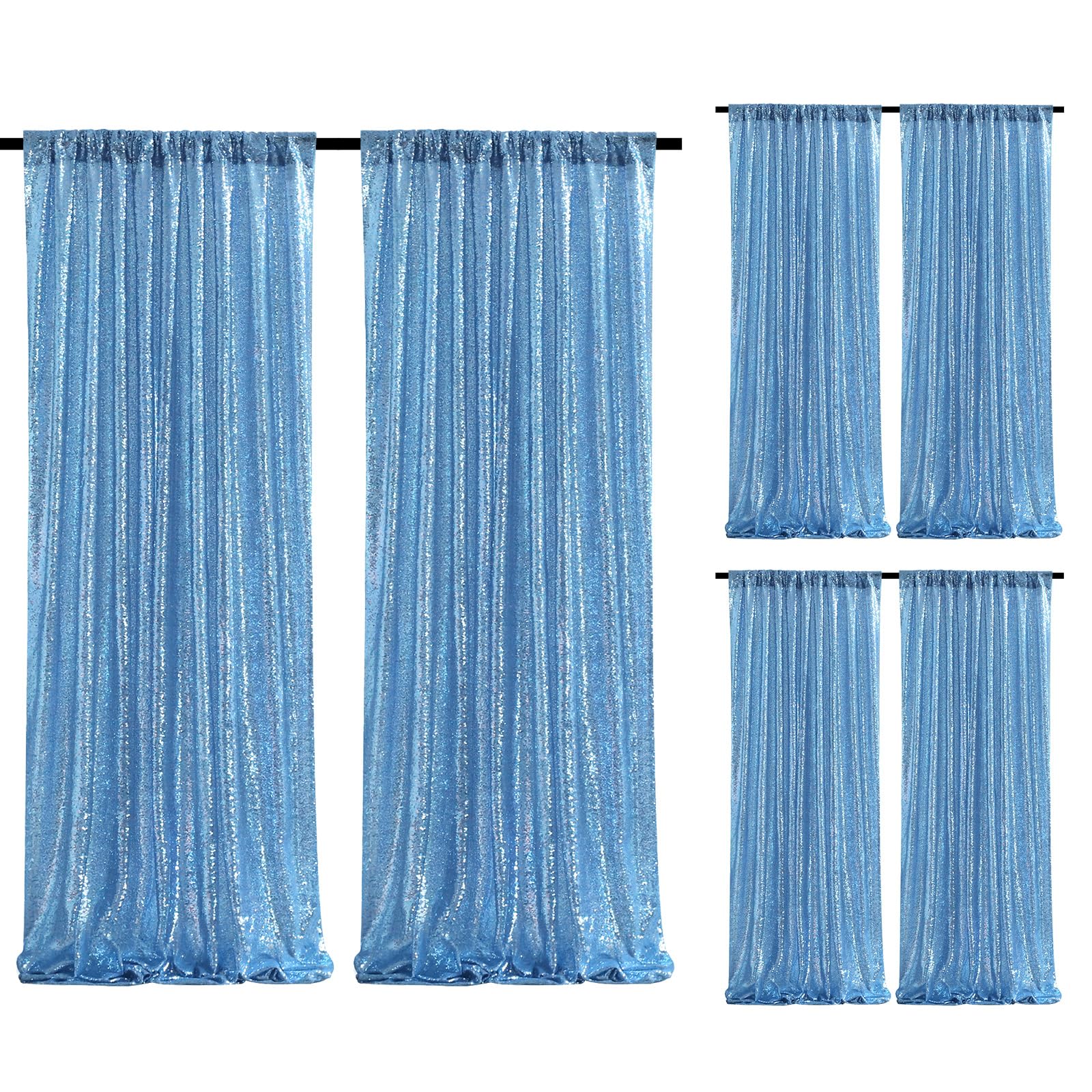 Soardream Baby Blue Glitter Sequin Backdrop Curtains 6 Pieces 2Ftx8Ft Dessert Backdrop Wedding Party Decor Glitter Photography B