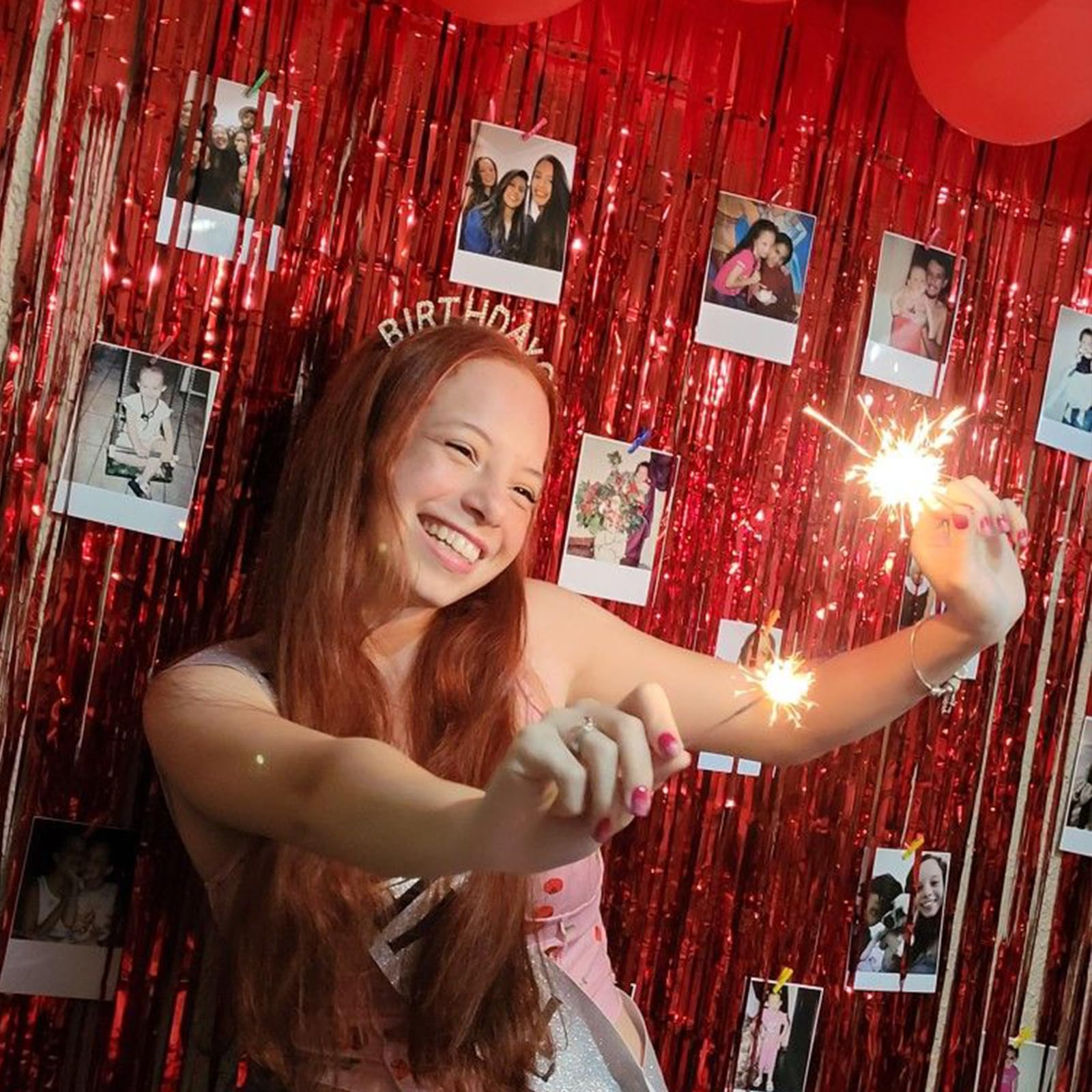 Canrevel 2 Pack 3.3X8.2 Feet Red Foil Fringe Backdrop Curtains, Tinsel Streamers Birthday Party Decorations, Fringe Backdrop For