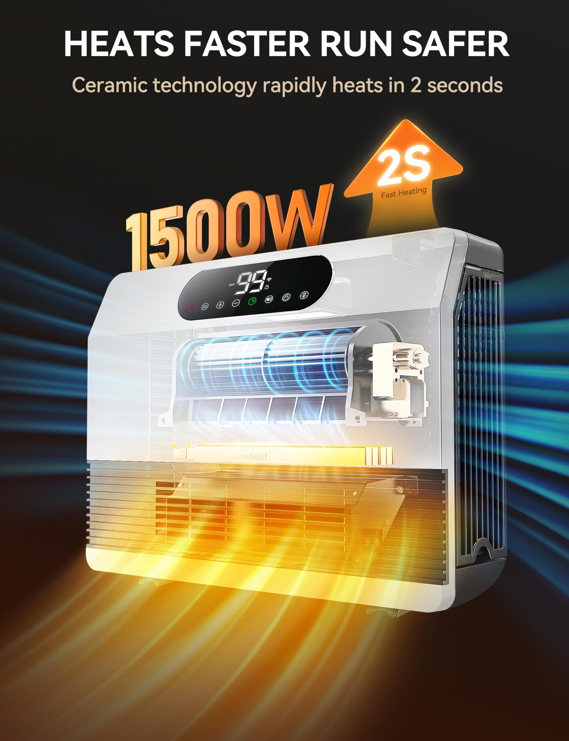 Givebest Electric Wall Heater With Wifi And Remote Control   1500W Space Heater For Indoor Use, Wall Mounted Or Floor Standing,