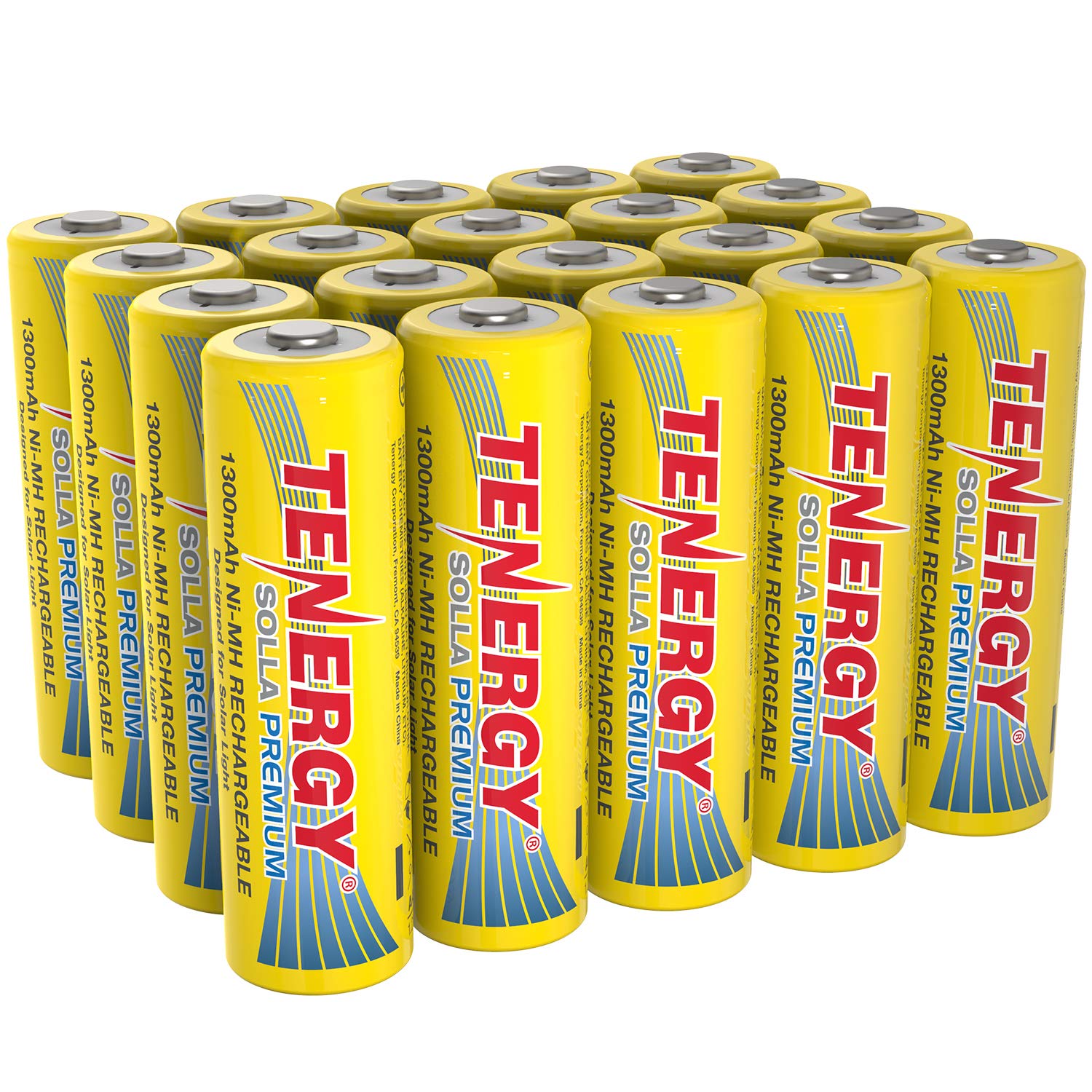 Tenergy Solla Premium Rechargeable NiMH AA Battery, 1300mAh Solar Batteries for Solar Garden Lights, AntiLeak, Outdoor Durabili