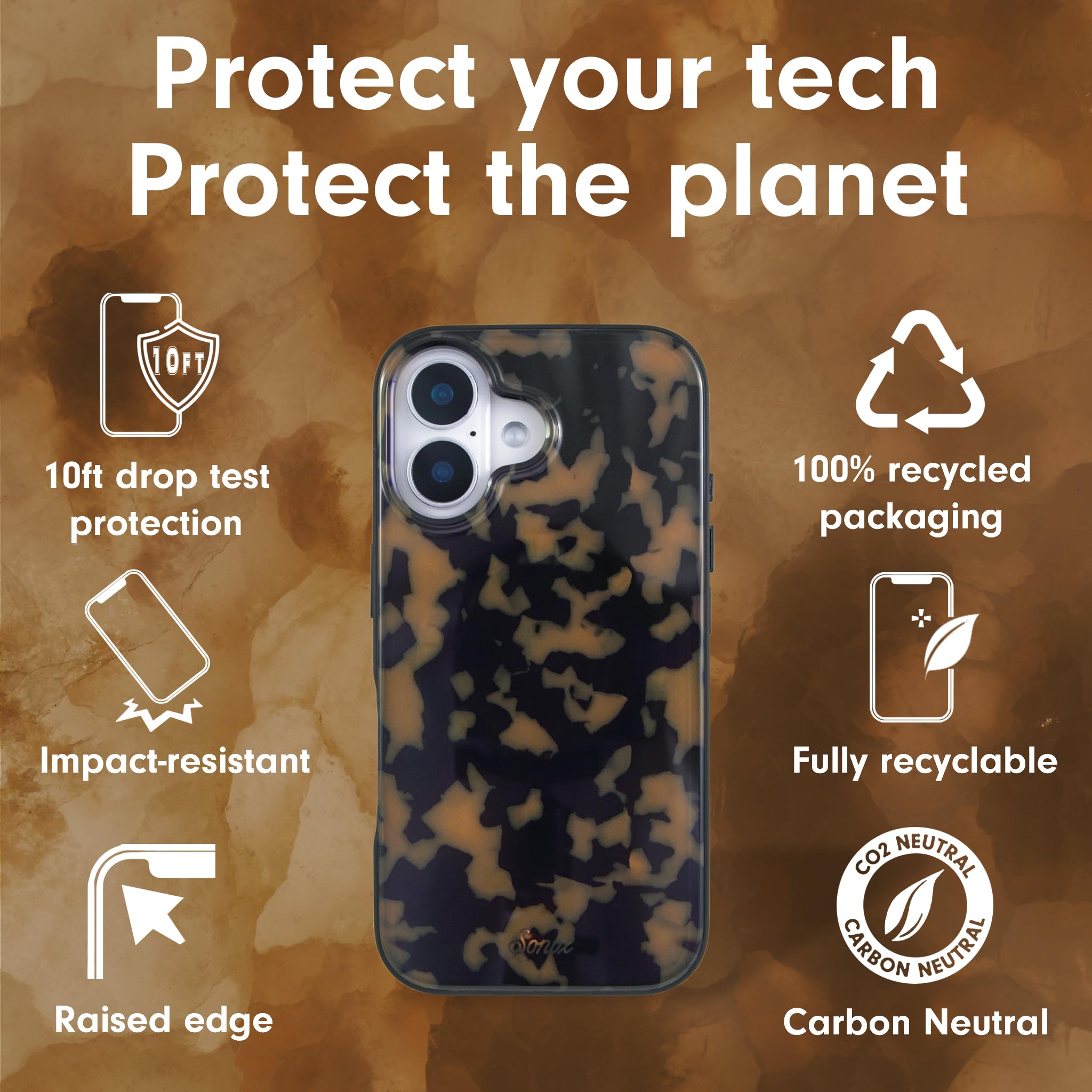 Sonix Case For Iphone 16 Plus | Compatible With Magsafe | 10Ft Drop Tested | Tortoiseshell | Brown Tort