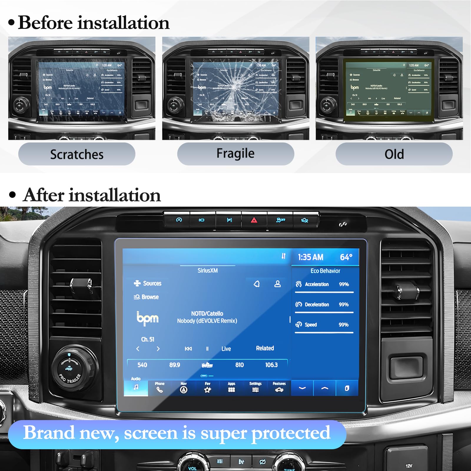 Sktu Screen Protector For 2021 2025 Ford F 150 2022 2024 Ford F 150 Lighting 12 Inch Navigation 2024 F 150 Accessories Tempered Glass Hd Clear