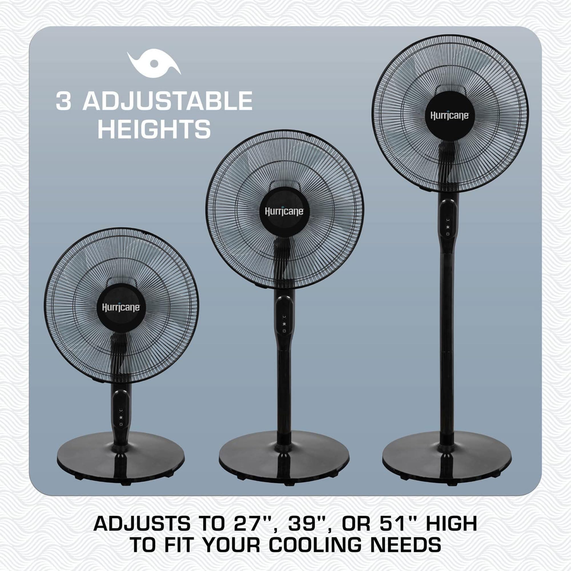 Hurricane 16 Inch Energy Efficient Adjustable Standing Fan With 12 Speed Settings And Adjustable Fan Height For Bedrooms And Ind