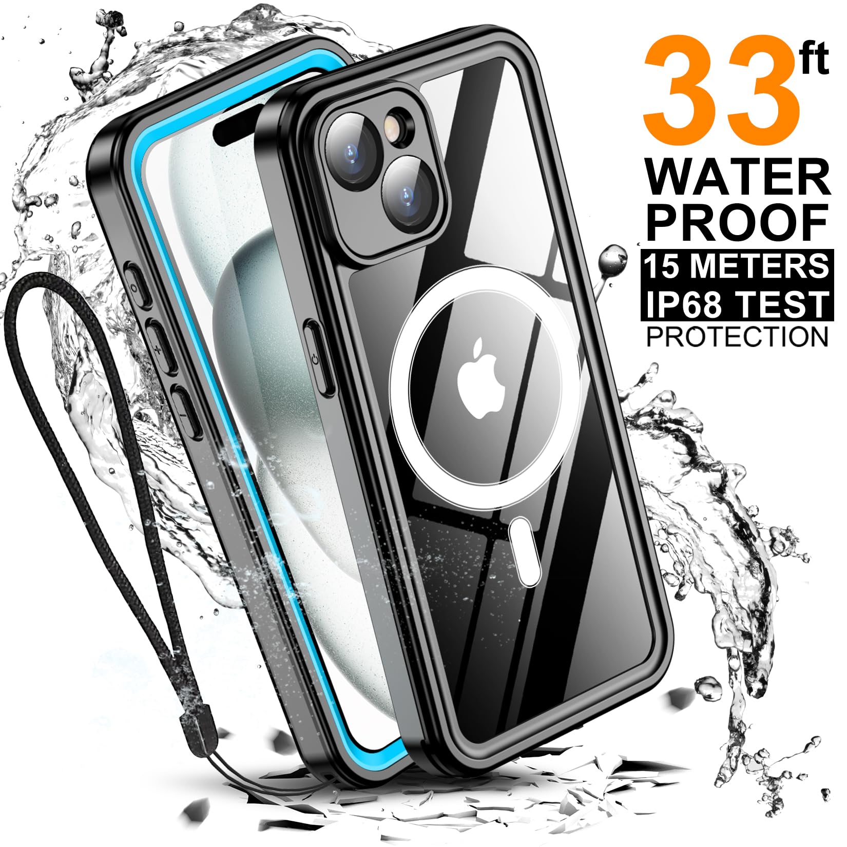 Temdan Magnetic For Iphone 15 Case Waterproof, [Built In Screen Protector][Ip68 Underwater][15Ft Military Dropproof][Dustproof][