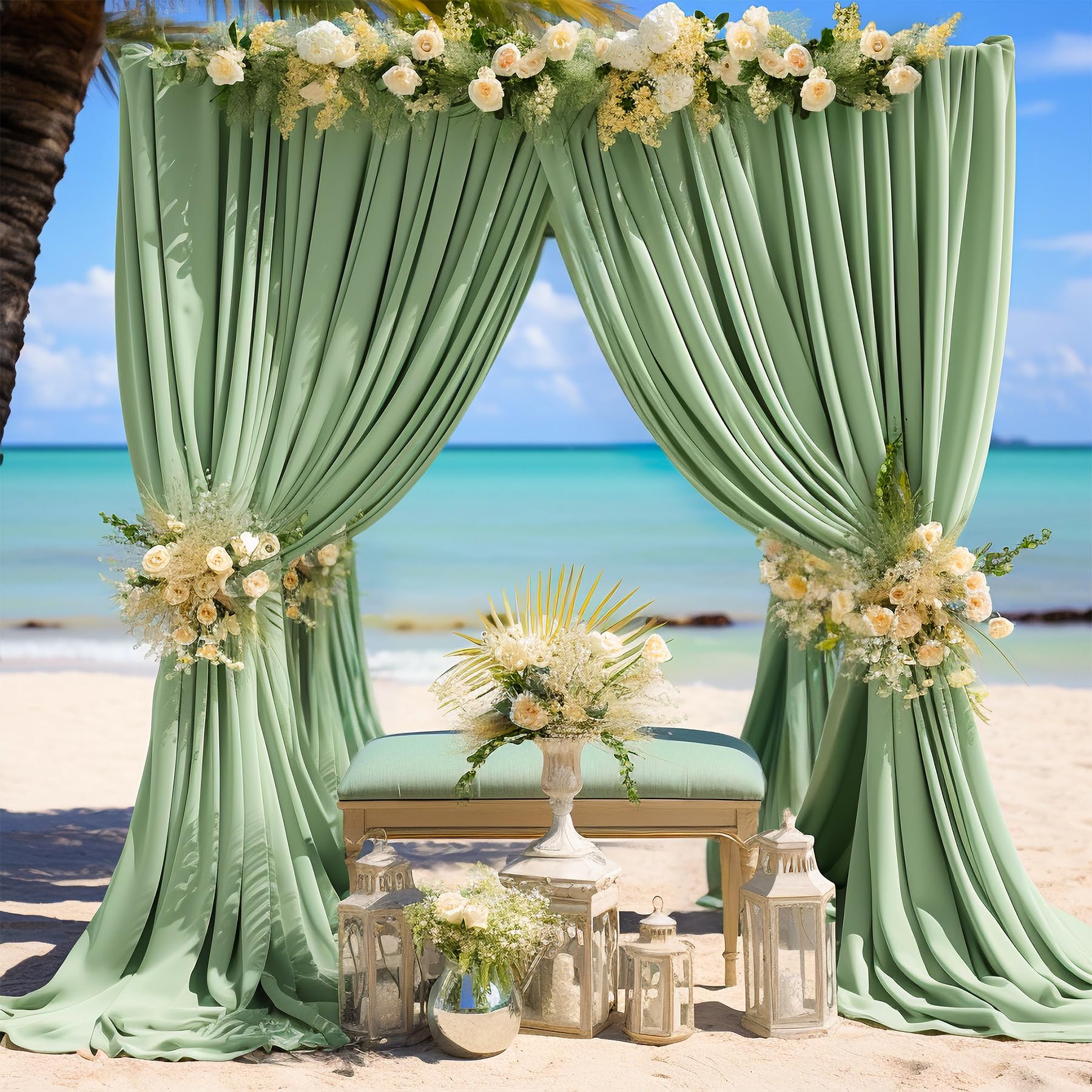 4 Panels Sage Green Backdrop Curtain For Wedding Baby Shower Wrinkle Free 20Ft X 10Ft Backdrop Drapes Panels For Parties Bridal