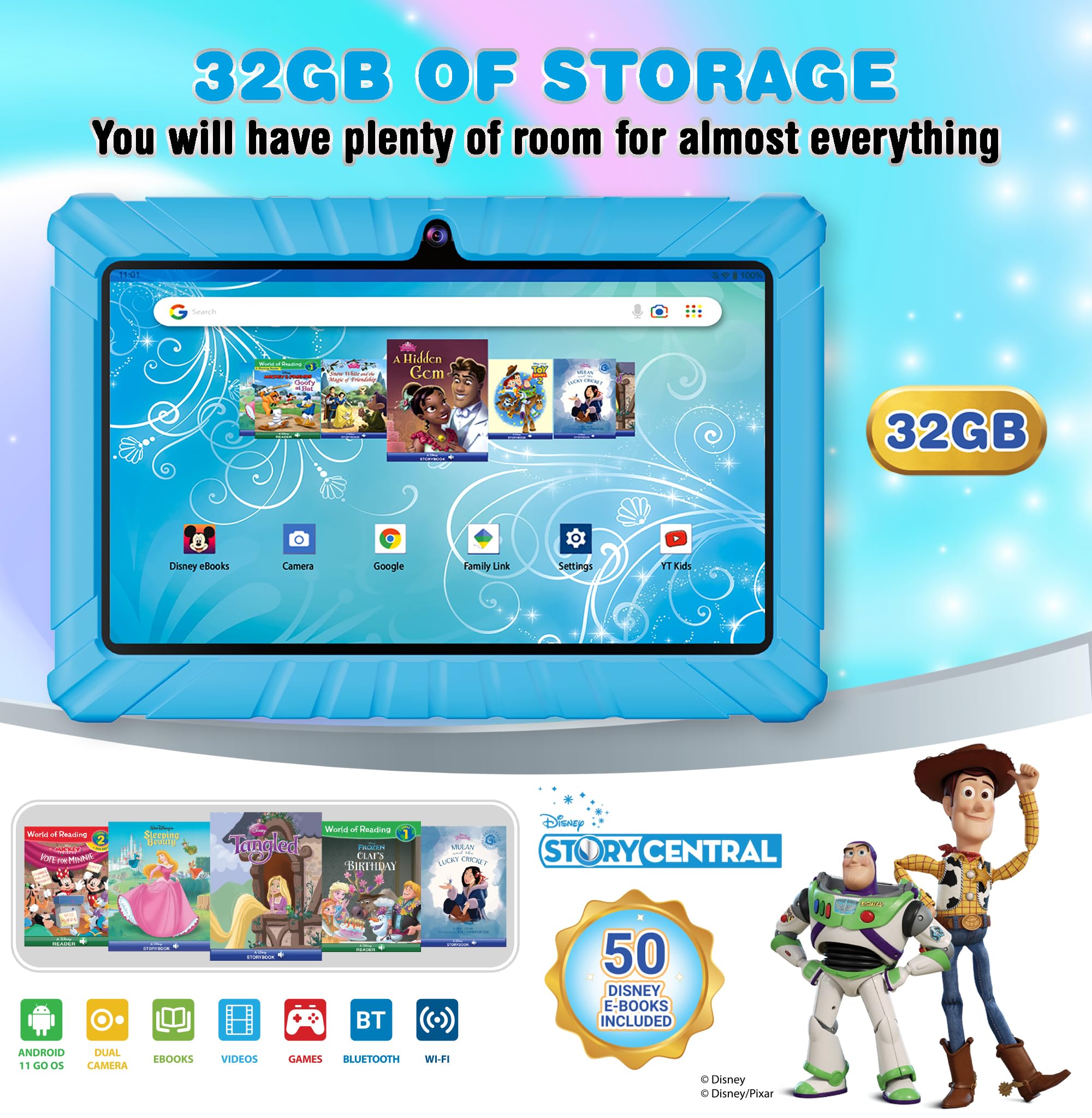 Contixo Kids Tablet, V8 7� Toddler Tablet, 16Gb Android 11 Tablet With Case, Learning Games Included, Parental Control Family Link, Wifi Dual Camera, Teacher Approved Tablet For Kids, Blue 2022