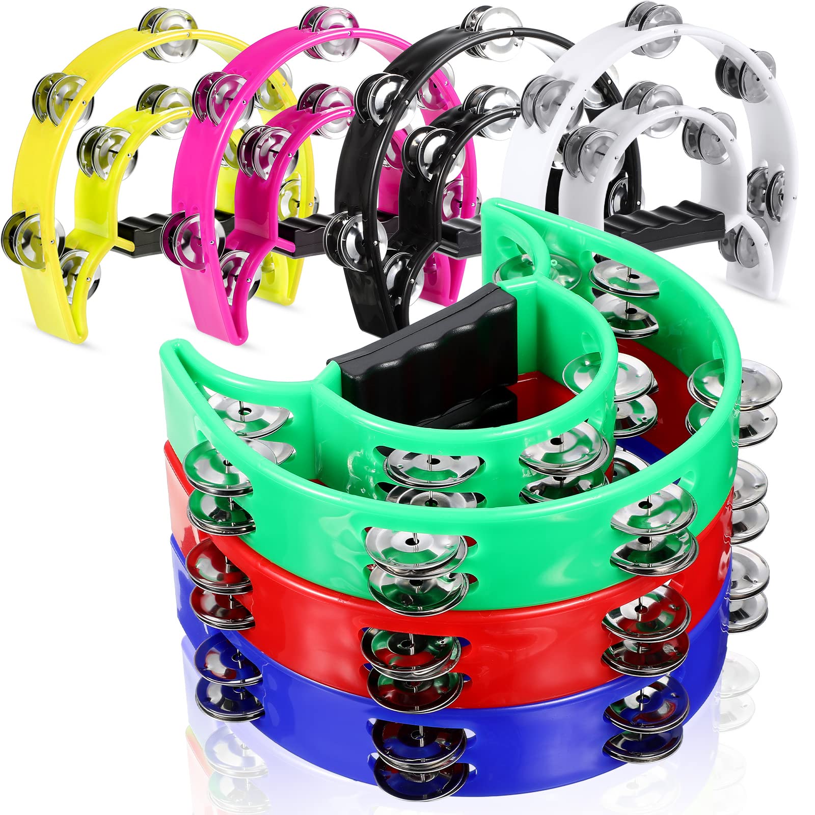 7 Pieces Double Row Tambourine Half Moon Musical Tambourine Plastic Musical Instrument Handheld Percussion Metal Jingles Hand He
