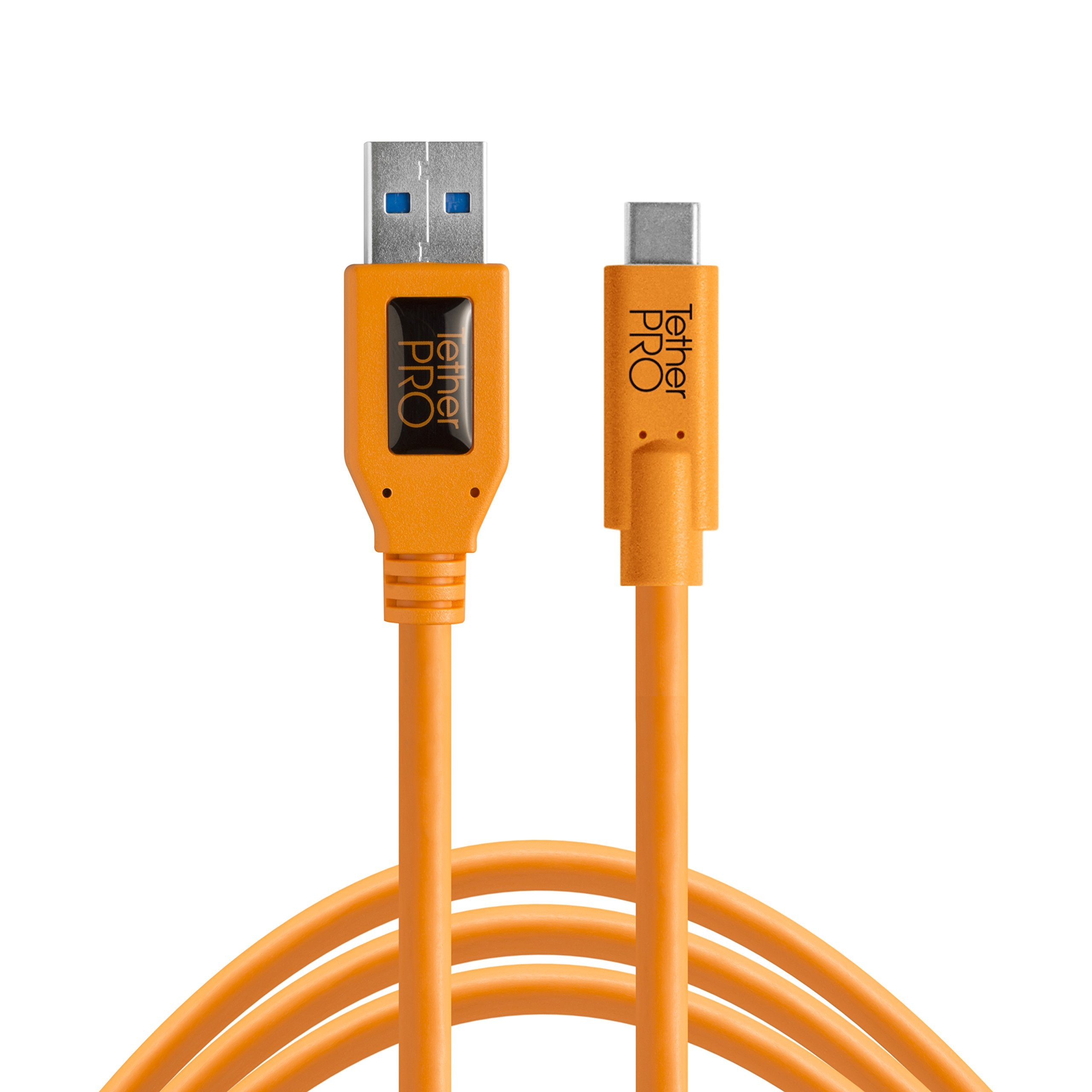 Tether Tools TetherPro USB 3.0 to USB C Cable | for Fast Transfer and Connection Between Camera and Computer | High Visibility Orange | 15 Feet (4.6 m)