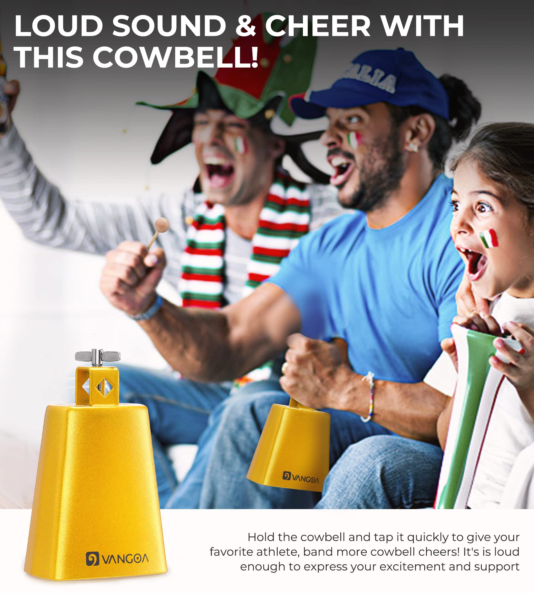 Vangoa Cow Bell 8 Inch Metal Steel Cowbell Noise Makers With Mallet Beater Sticks For Drum Set Kit Percussion Cheering Bell At S