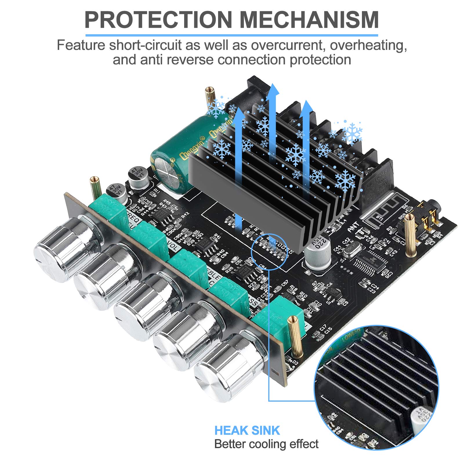 Bluetooth Amplifier Board 2.1 2X50W+100W 12V 24V Audio Power Amplifier Module Bass And Treble Control For Store Home Theater Speakers With Antenna