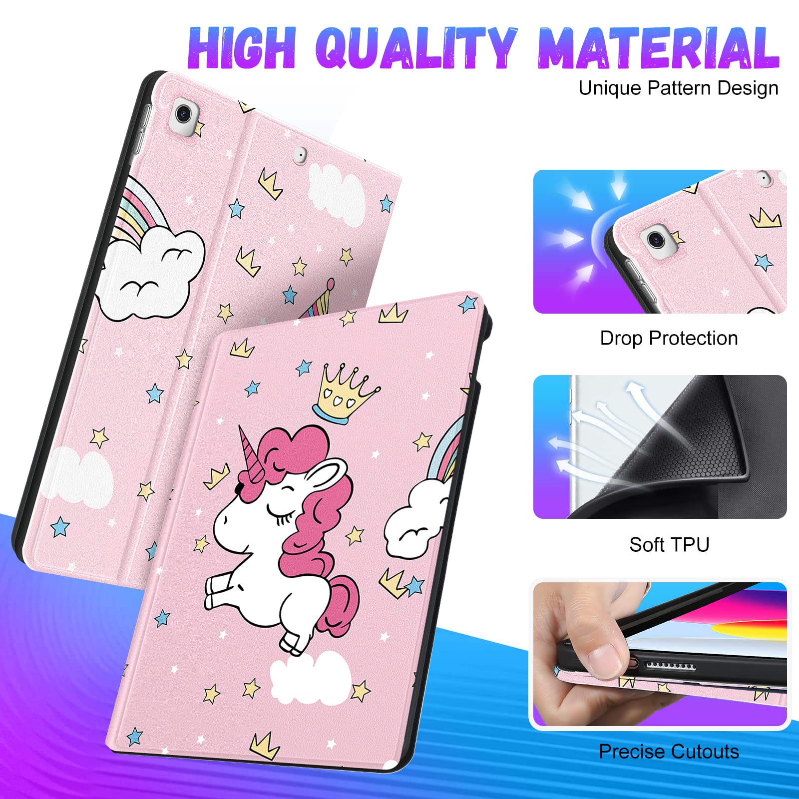 Uppuppy For Ipad 9Th/8Th/7Th Generation Case 10.2 Inch Girls Cute Kids Women Folio Smart Cover With Pencil Holder Cartoon Design
