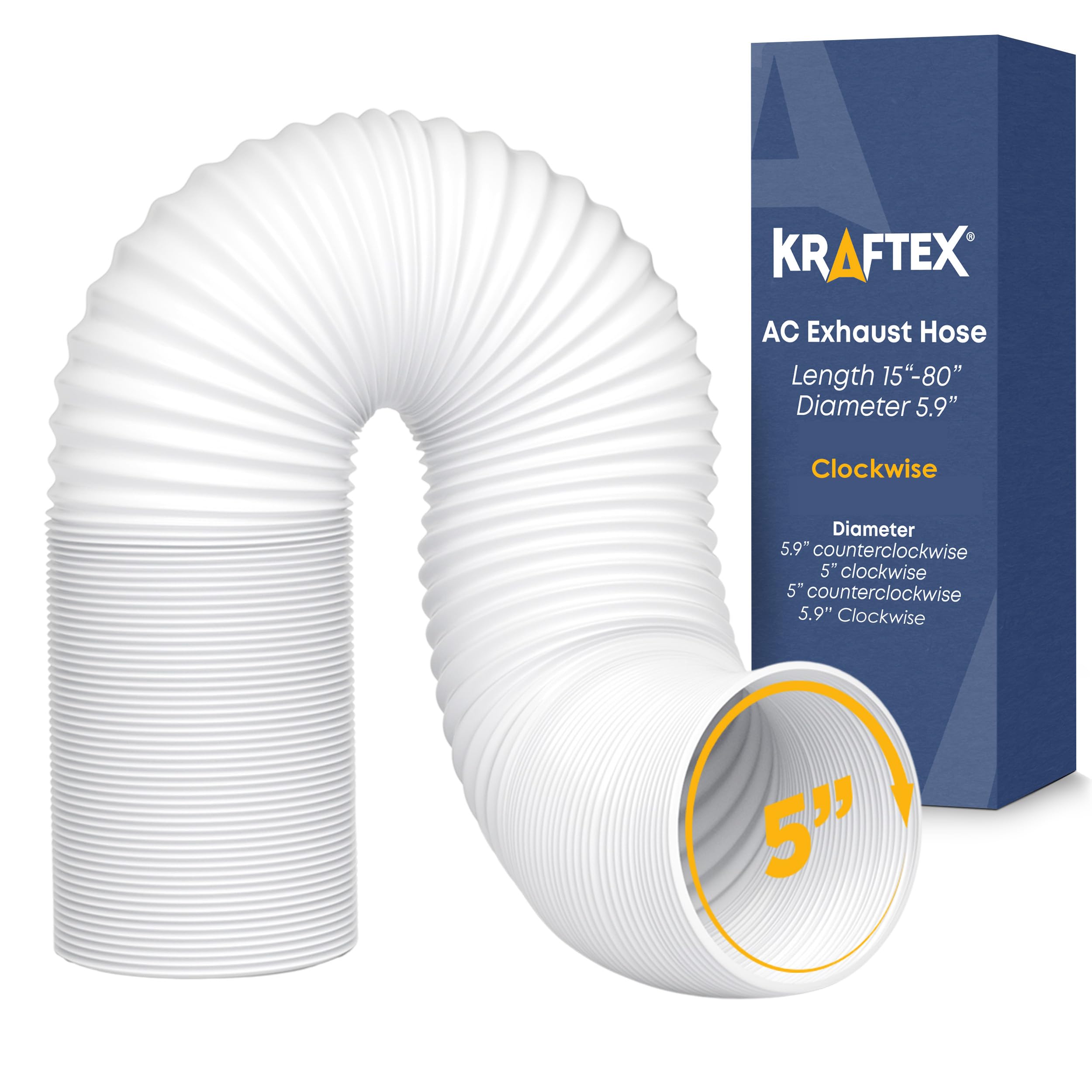 Portable Air Conditioner Hose   Ac Hose With 5'' Diameter, Clockwise Thread & Length Up To 80''   Exhaust Hose For Portable Air