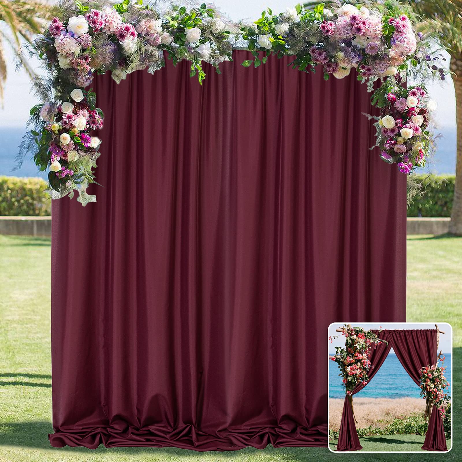 Mysky Home 10Ft X 10Ft Curtains Burgundy Backdrop Curtains For Parties Wedding Curtains Stage Curtains Rod Pocket Panel Drapes P