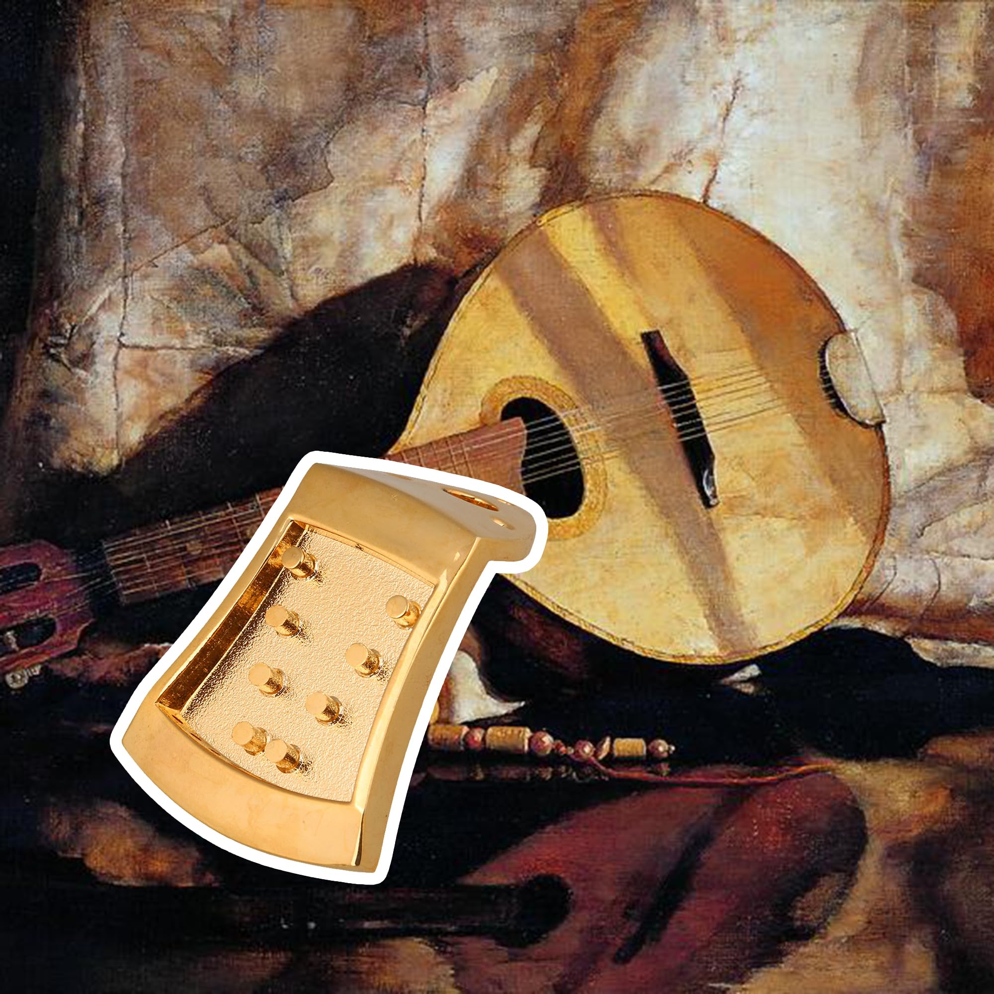 Yibuy 75X45X9Mm Golden Metal Triangle Mandolin Tailpiece Parts For 8 String Arched Top Mandolin With Screws