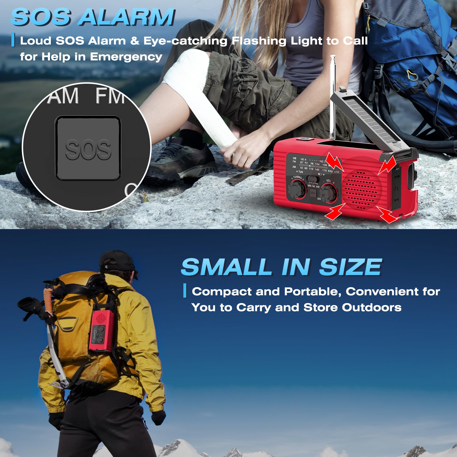 [2024 Newest] Noaa Emergency Weather Radio, 4000Mah Weather Alert Radio Solar Charging, Hand Crank & Usb Charged, Am/Fm Radio Wi