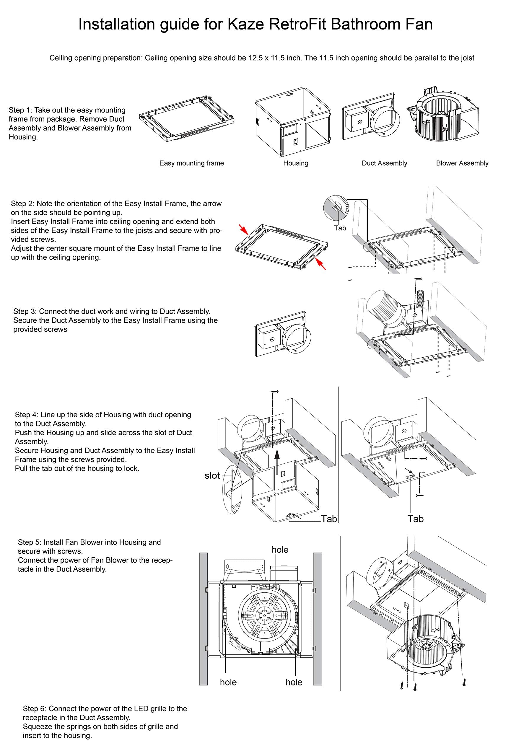 KAZE APPLIANCE SEP120EZ Bathroom Exhaust Fan | 120 CFM, 0.3 Sone, EZ Install, Energy Star, White