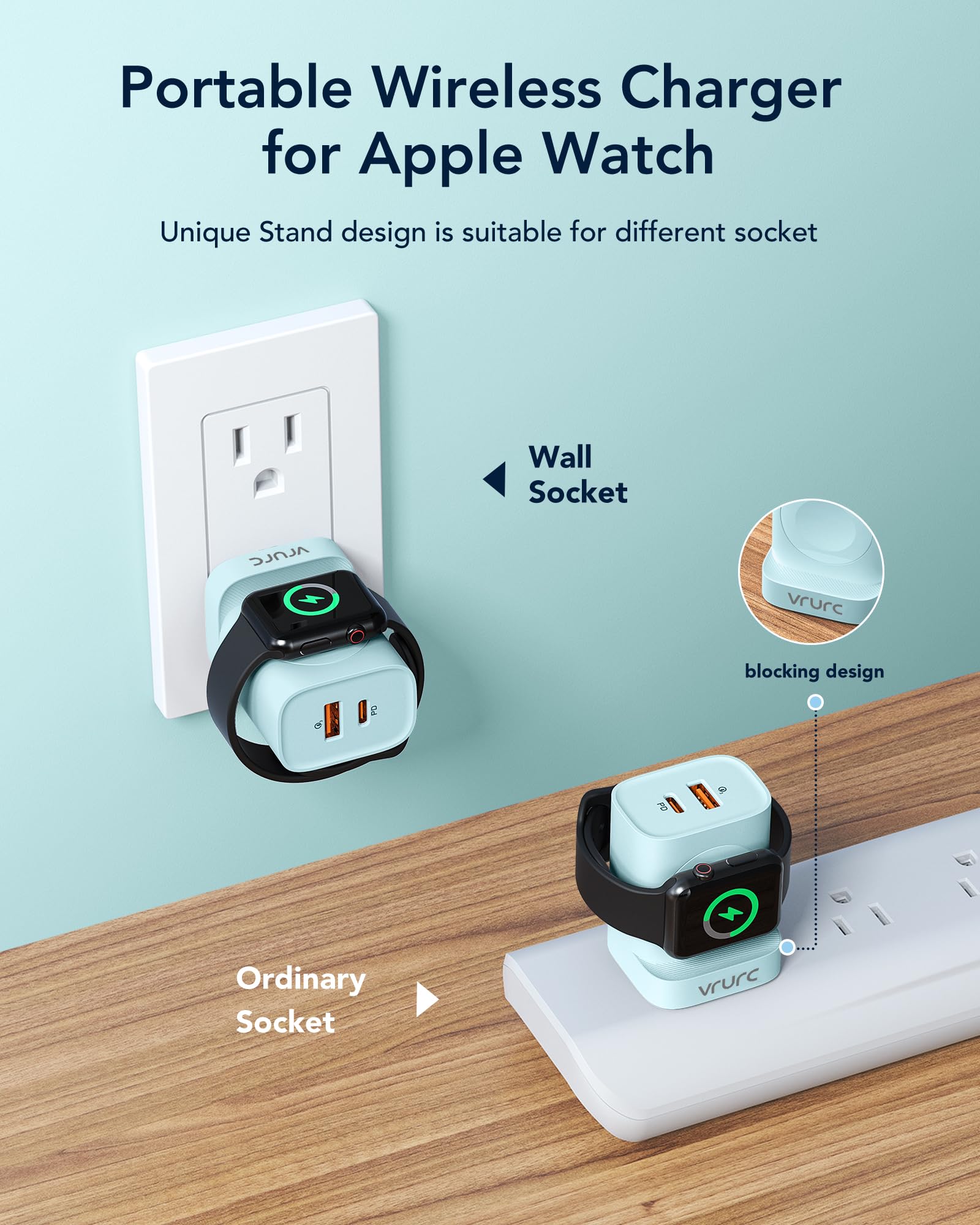 Vrurc For Apple Watch Charger, 20W Pd 3 In 1 Charger With Magnetic Wireless Charging And Dual Ports, Foldable Plug Portable Usb