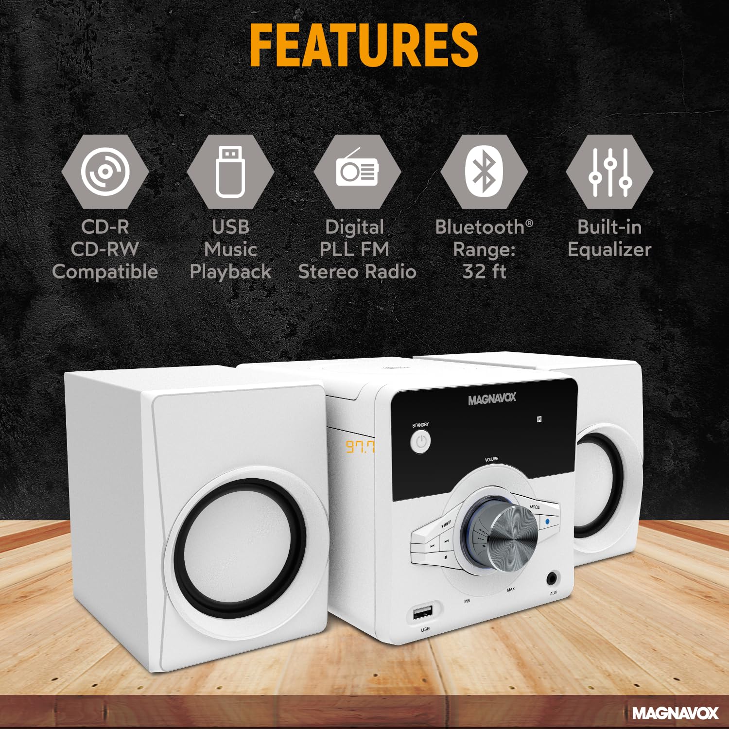 Magnavox Mm442 3 Piece Top Loading Cd Shelf System With Digital Pll Fm Stereo Radio, Bluetooth Wireless Technology, And Remote C