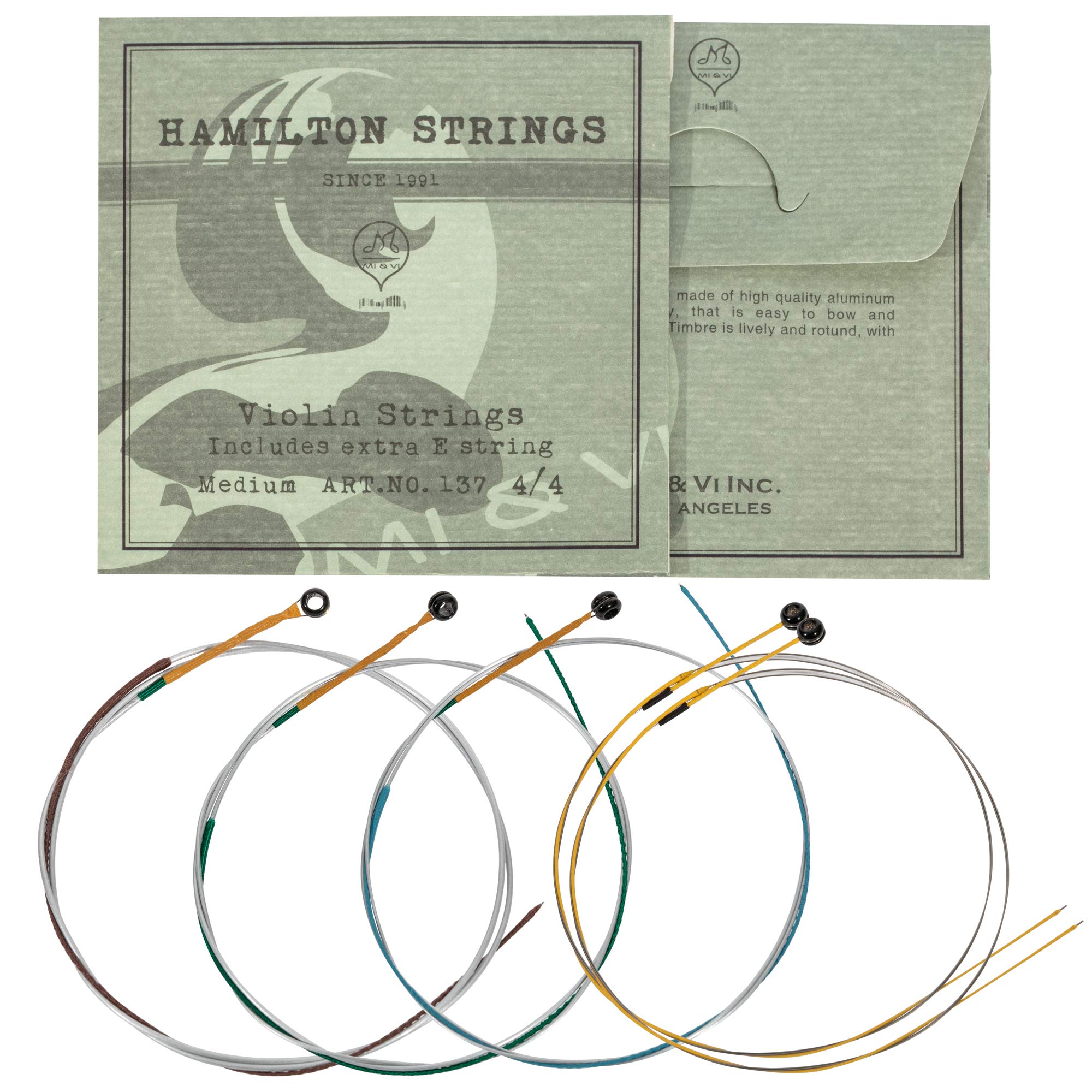 Mi&Vi Hamilton Violin Strings   3/4 Scale Full Set (G D A E) With Extra E String | Germany Steel | Ball End | Medium Gauge Tensi
