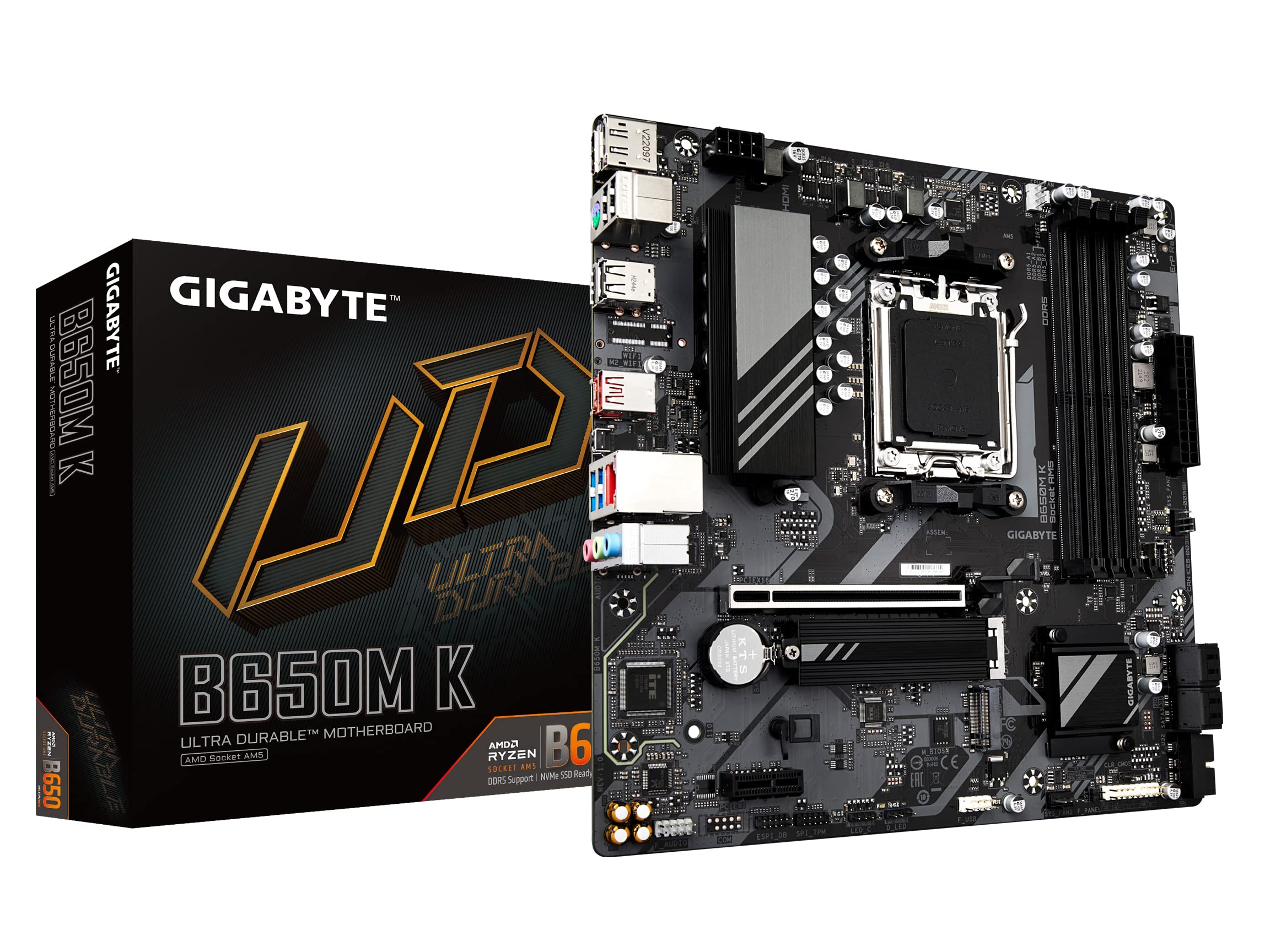 GIGABYTE B650M K (AM5/ LGA 1718/ AMD/ B650/ Micro-ATX/ 5-Year Warranty/ DDR5/ 2X PCIe 4.0 M.2/ PCIe 4.0/ USB 3.2 Gen2 Type-C/ 2.