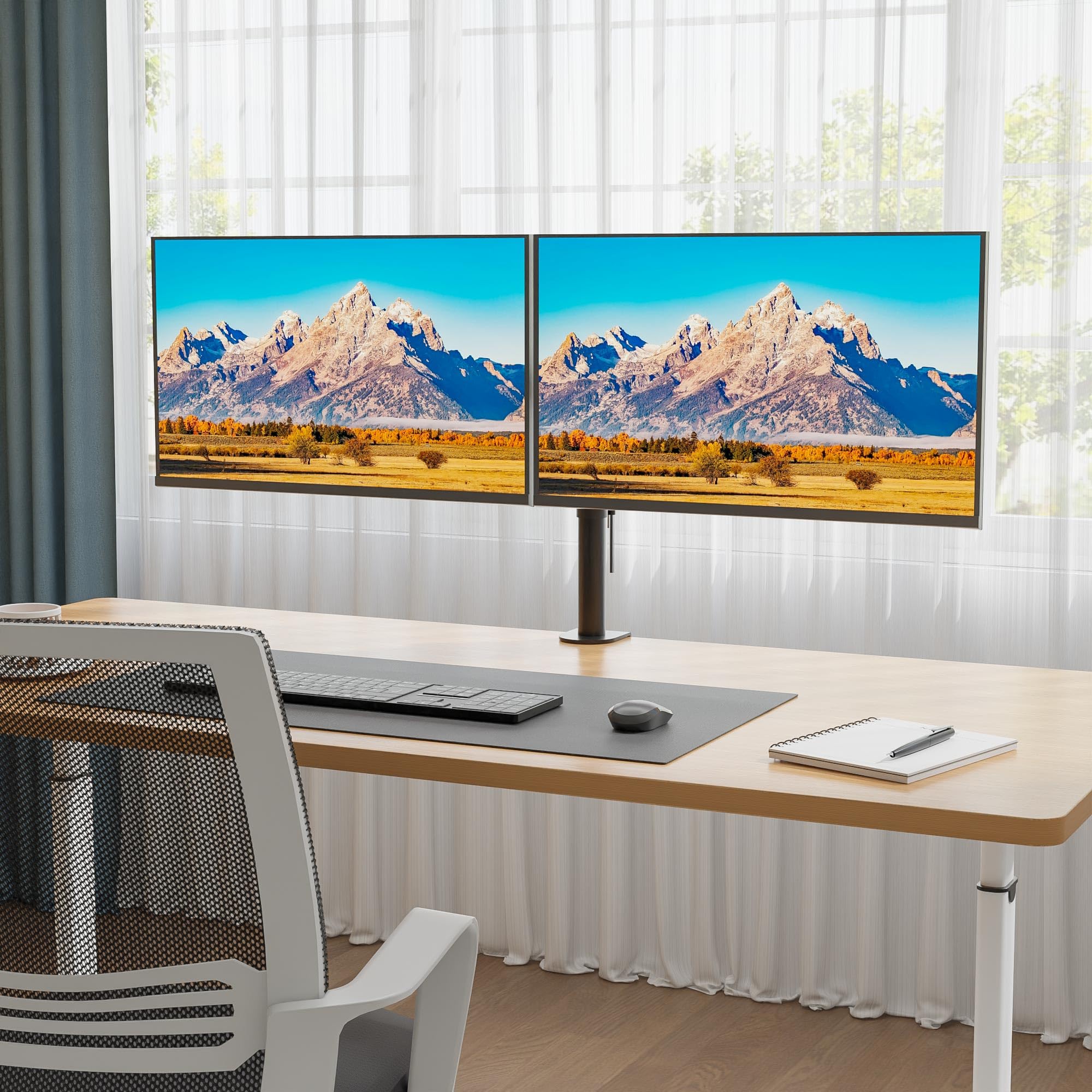 Bontec Dual Monitor Desk Mount, Full Motion Adjustable Monitor Stand For 13-27 Inch Screens, Heavy Duty Arms Hold Up To 22 Lbs E