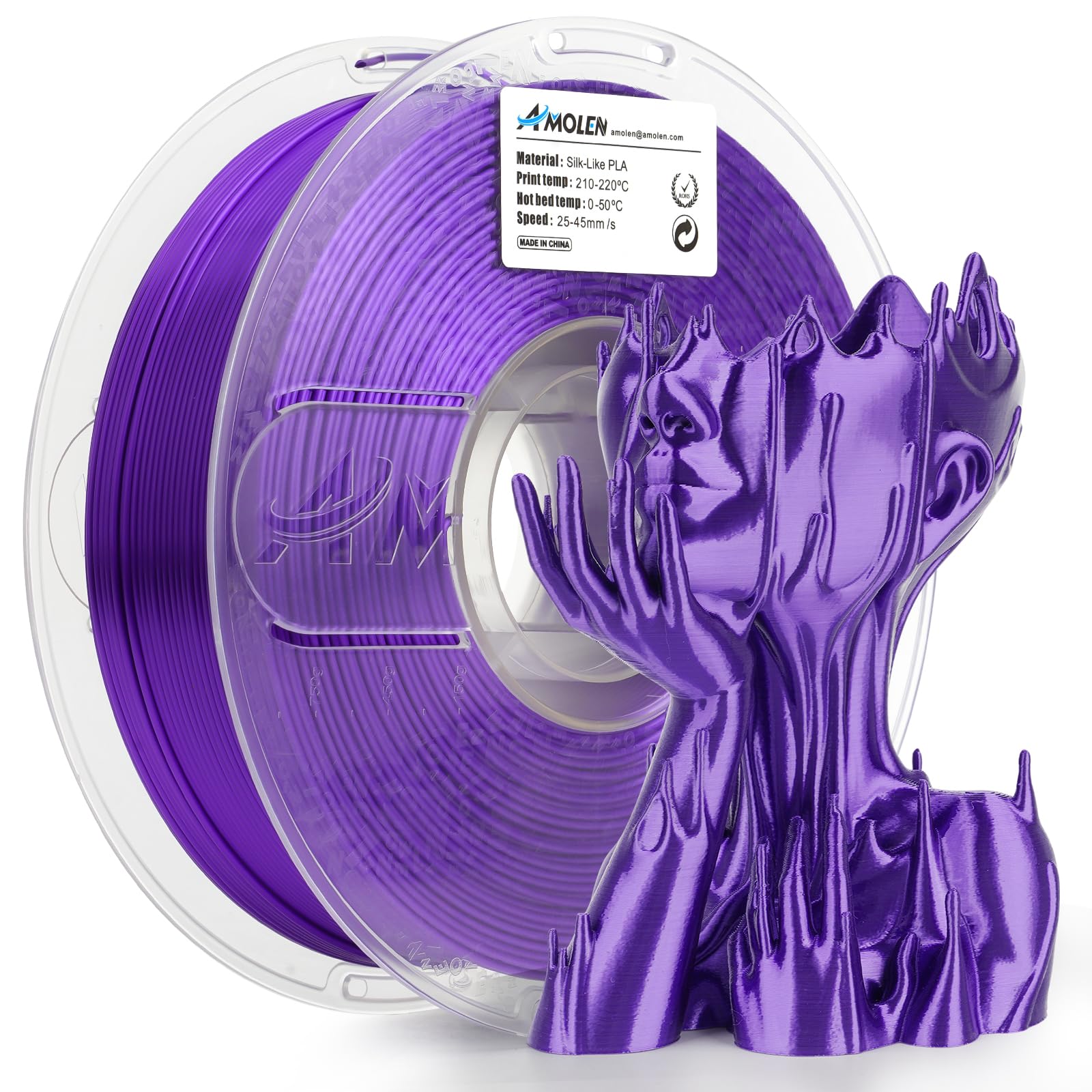 Amolen Silk Pla 3D Printer Filament, Shiny Silk Purple Pla Filament 1.75Mm, 3D Printing Pla Filament For Most Fdm 3D Printer, 1K