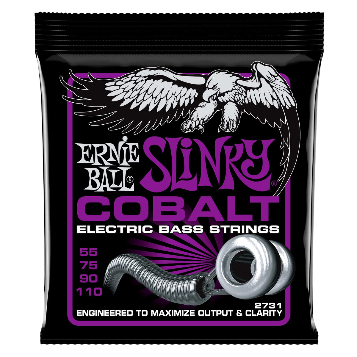 Ernie Ball Power Slinky Cobalt Bass Guitar Strings, 55 110 Gauge (P02731)