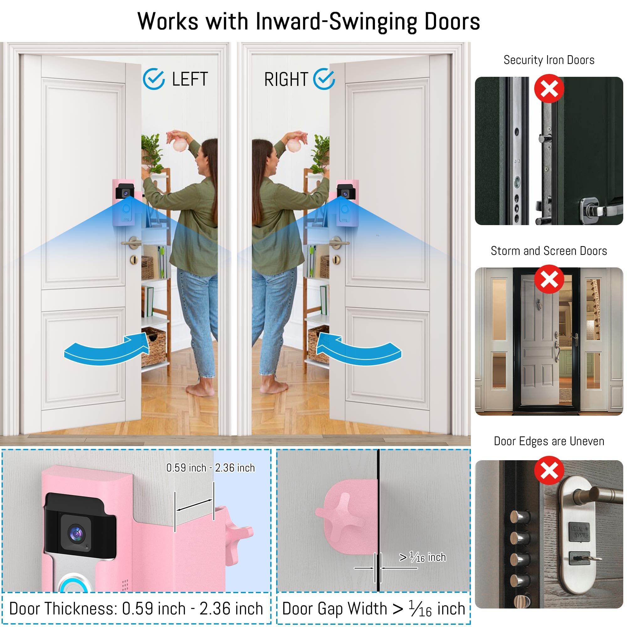 Ring Doorbell Mount Door Holder   Pink All Metal Anti Theft Doorbell Mount For Ring & Blink   No Drill Ring Camera Holder For Ap