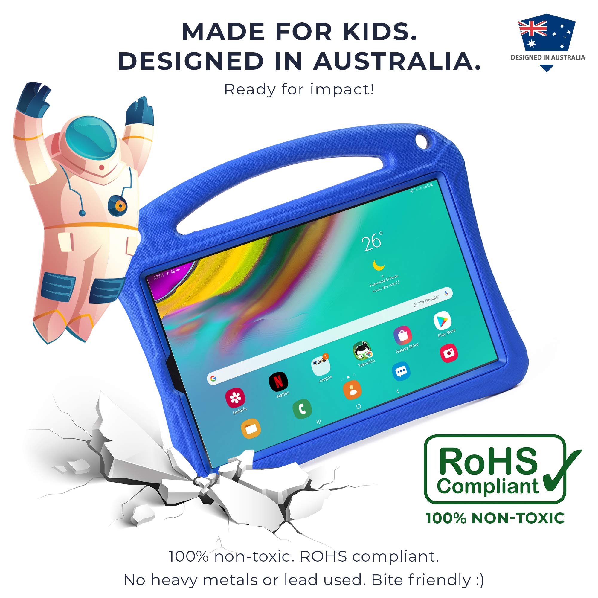 Bam Bino Space Suit [Rugged Kids Case] For Samsung Galaxy Tab S5E 10.5 | Designed In Australia, For Children | Stylus Holder, Sc