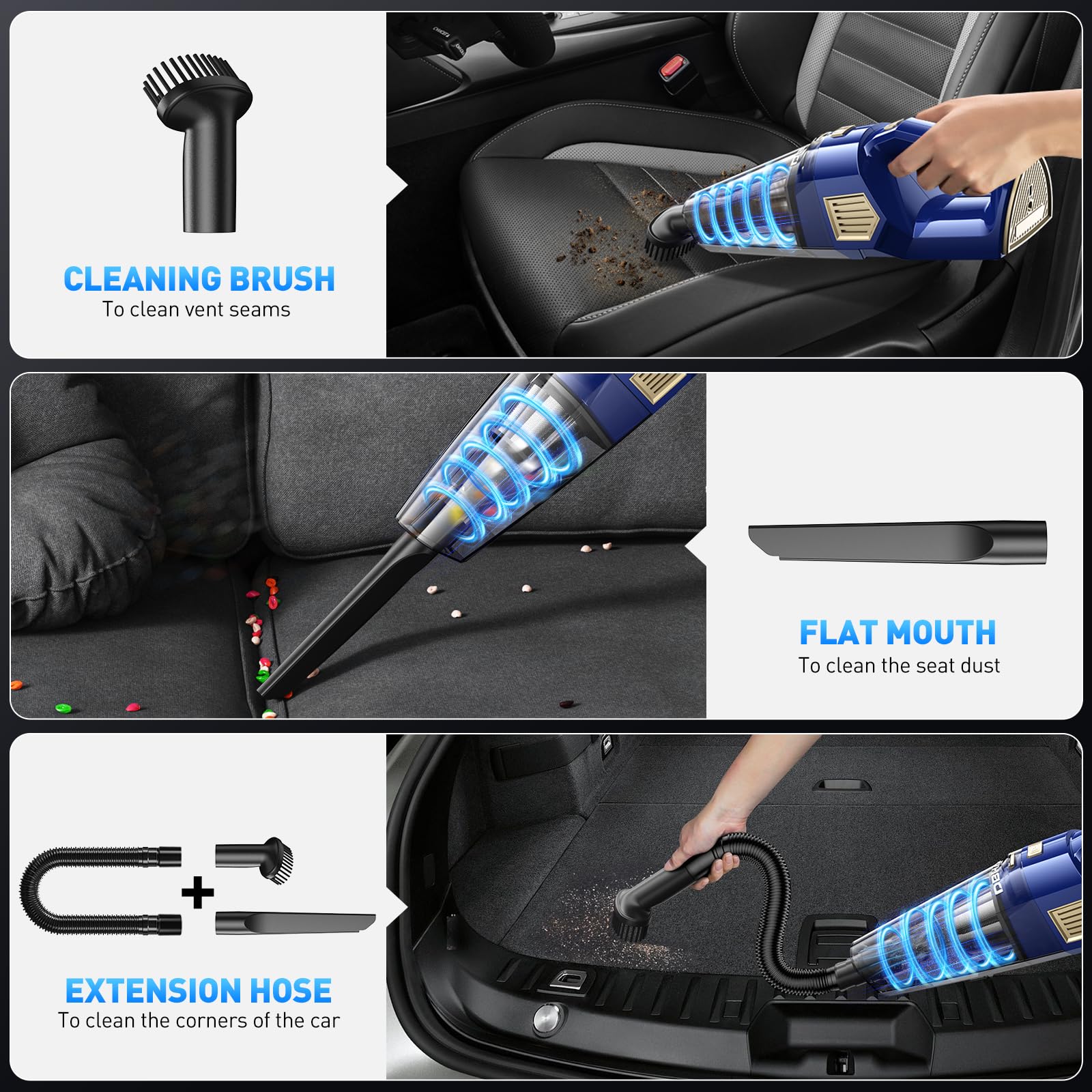 Dbhal Handheld Car Vacuum Portable Cordless, 15000Pa Powerful Suction Car Vacuum Cleaner Lightweight With Multi Accessories, Han
