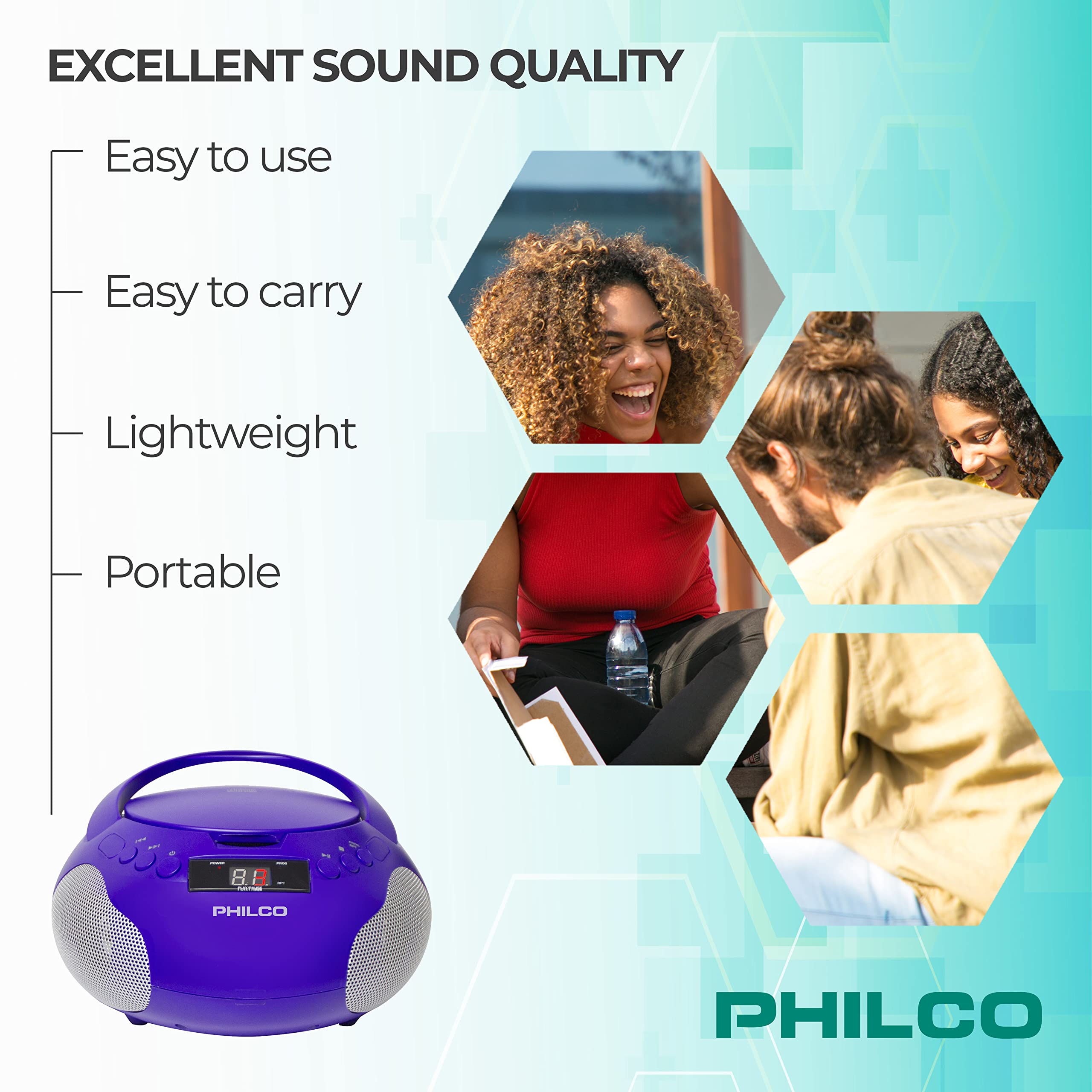 Philco Portable Cd Player Boombox With Speakers And Am Fm Radio | Purple Boom Box Cd Player Compatible With Cd R/Cd Rw And Audio