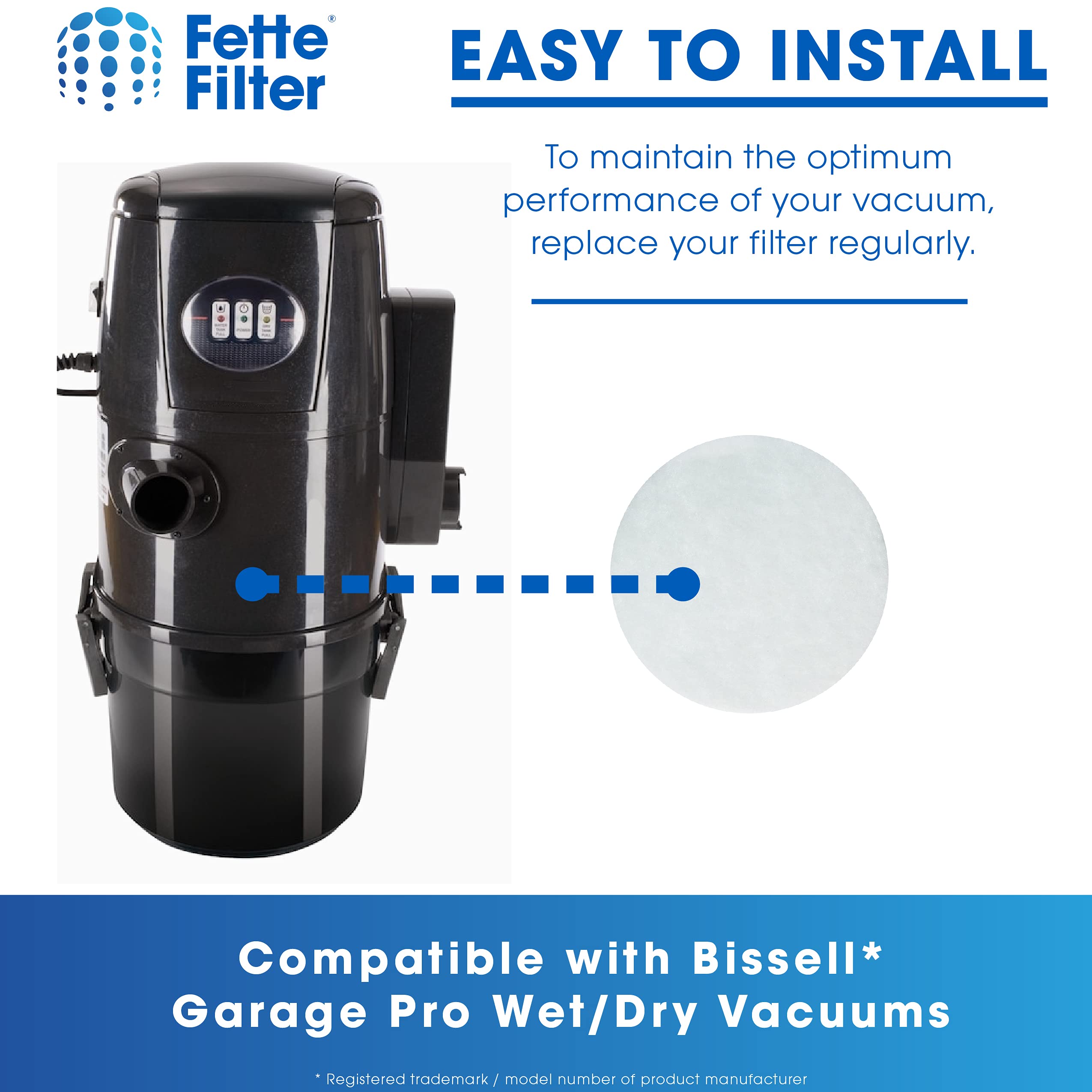 Fette Filter   18P0 Secondary Filter For Garage Pro Wet/Dry Vacs Compatible With Bissell Part # 2030165, 203 0165   Pack Of 6