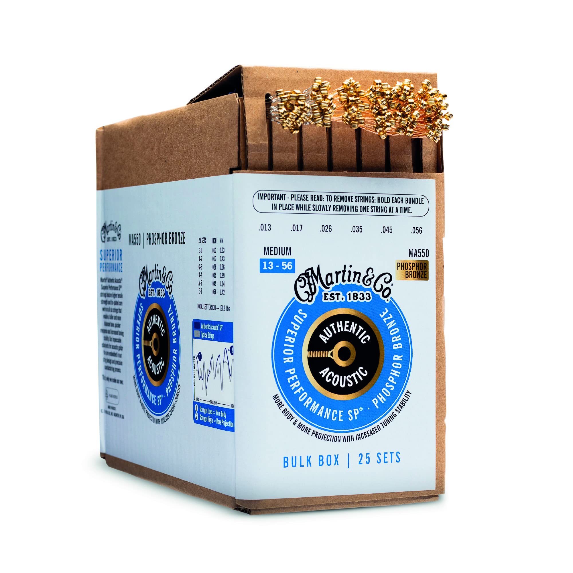 Martin Authentic Acoustic Guitar Strings, Superior Performance Medium 13 56, 92/8 Phosphor Bronze, 25 Sets