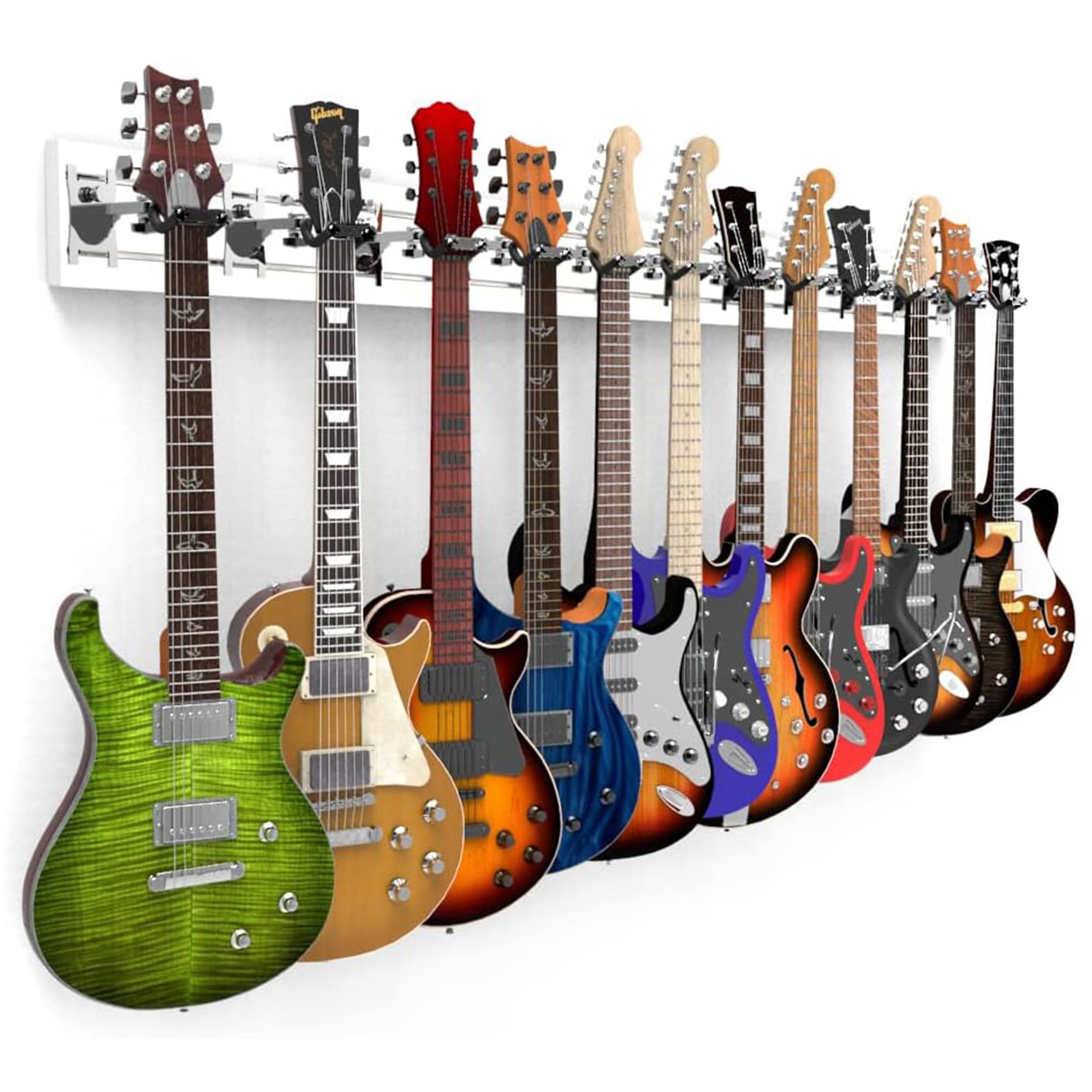 DLDIRECT DiamondLife Premiere 95 White Guitar Wall Mount - 12 Guitar Hangers with Padded Safety Lock - Solid Holder for Wall Fit