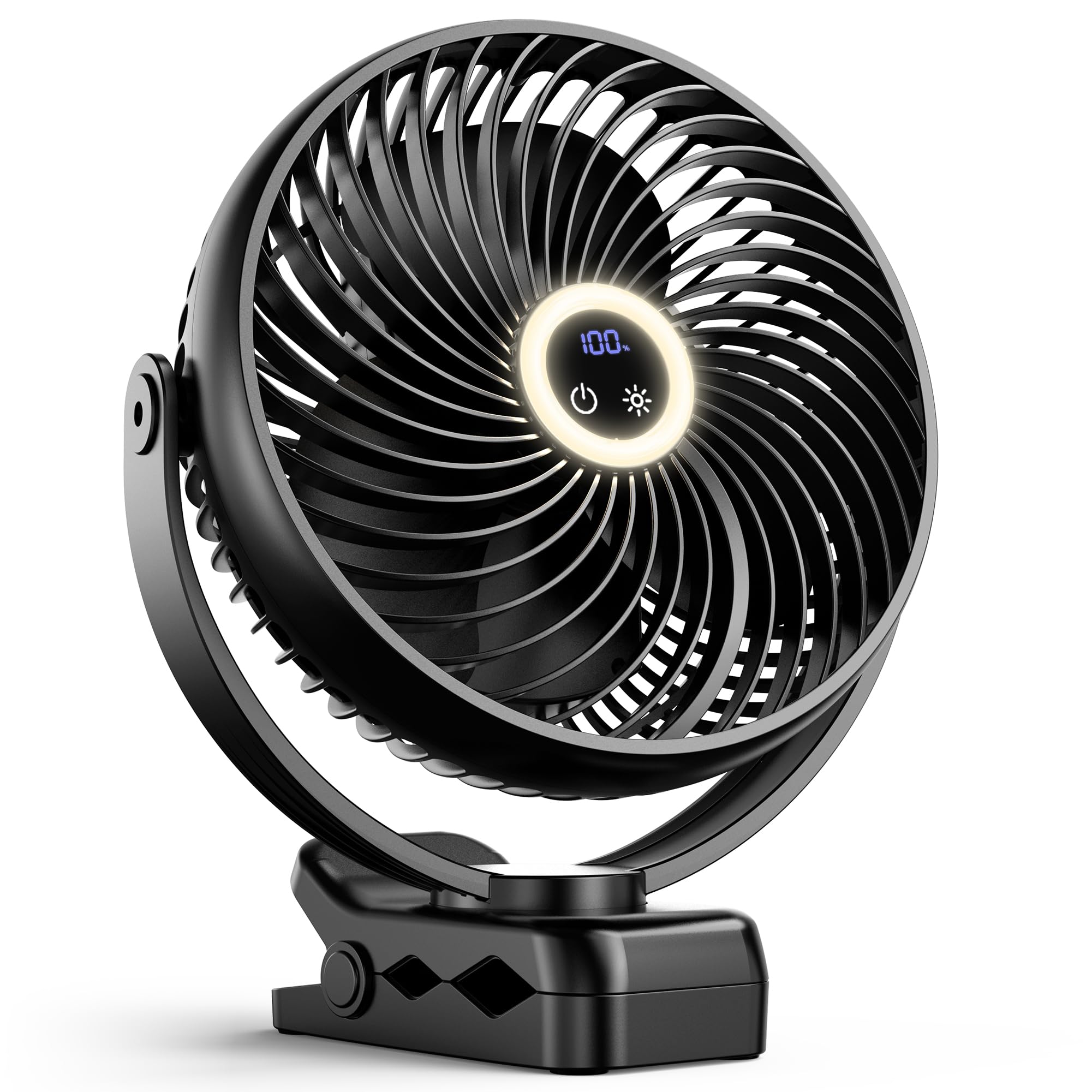 Xasla 10000Mah Portable Clip On Fan With Light, 8 Inch Rechargeable Battery Operated Fan, 24H Long Last, Quiet Personal Camping