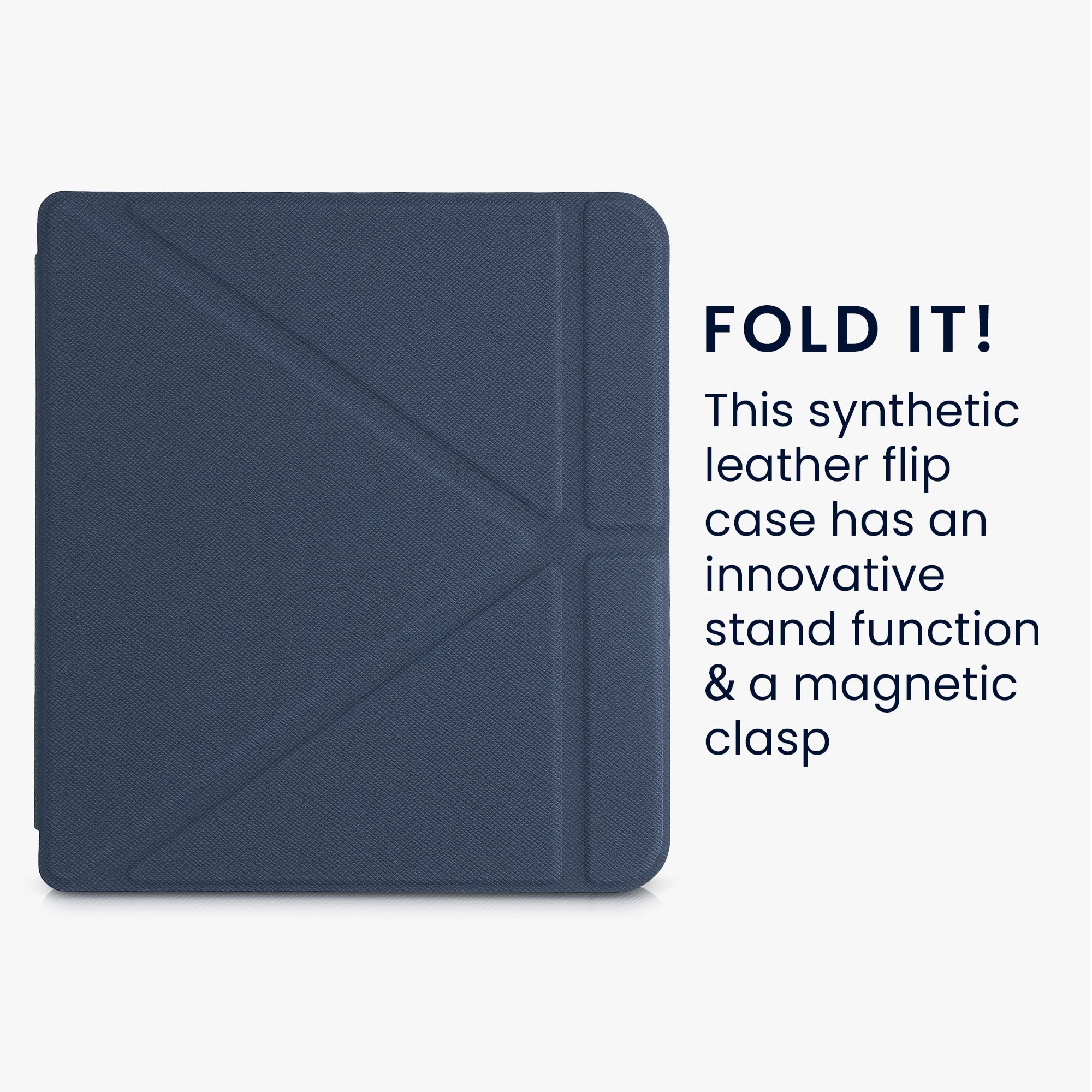 Kwmobile Origami Case Compatible With Kobo Libra 2 Case   Slim Pu Leather Cover With Stand   Dark Blue