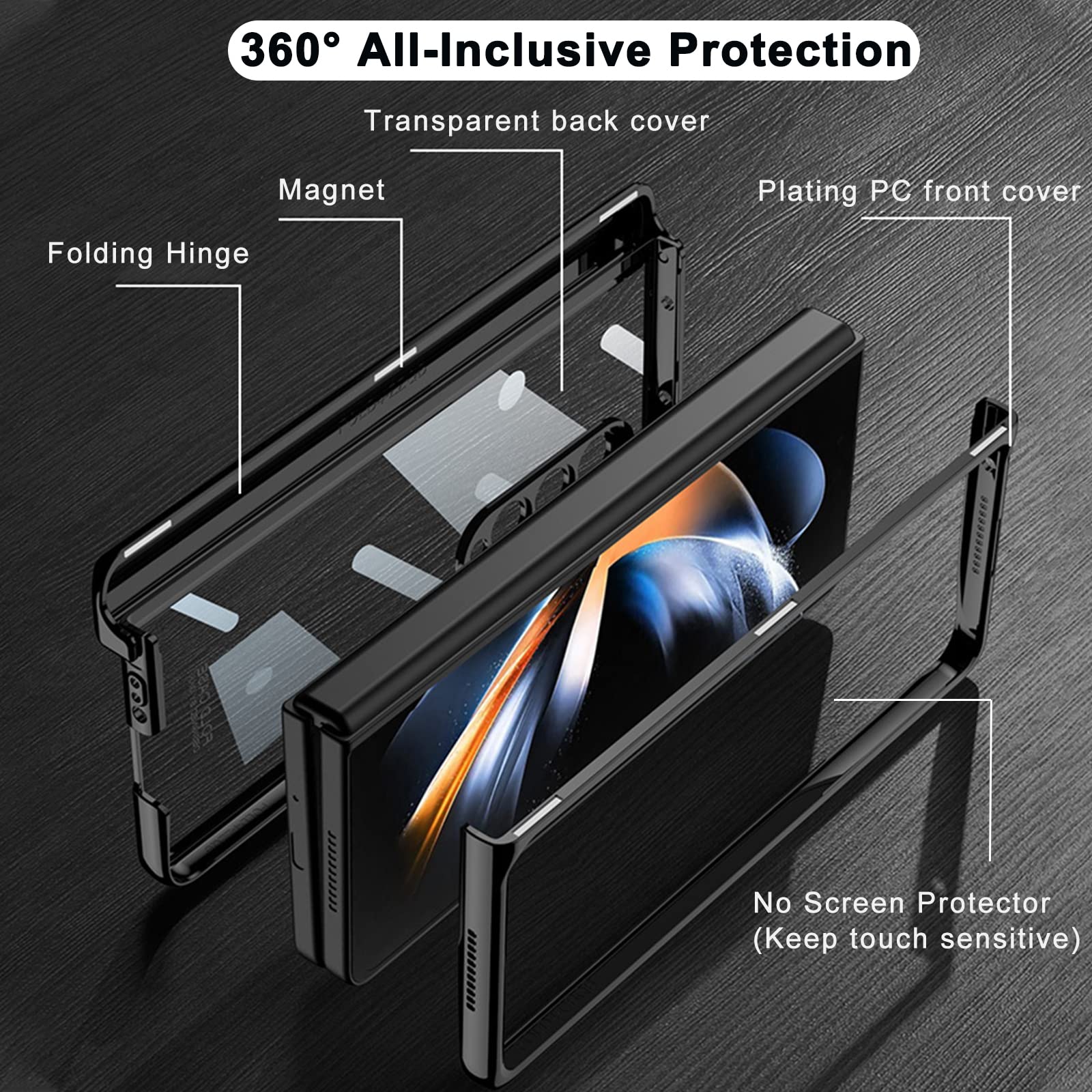Ninki Compatible Samsung Galaxy Z Fold 4 5G Case Hinge Protection Transparent   Clear,Electroplating Magnetic Adsorption Crystal