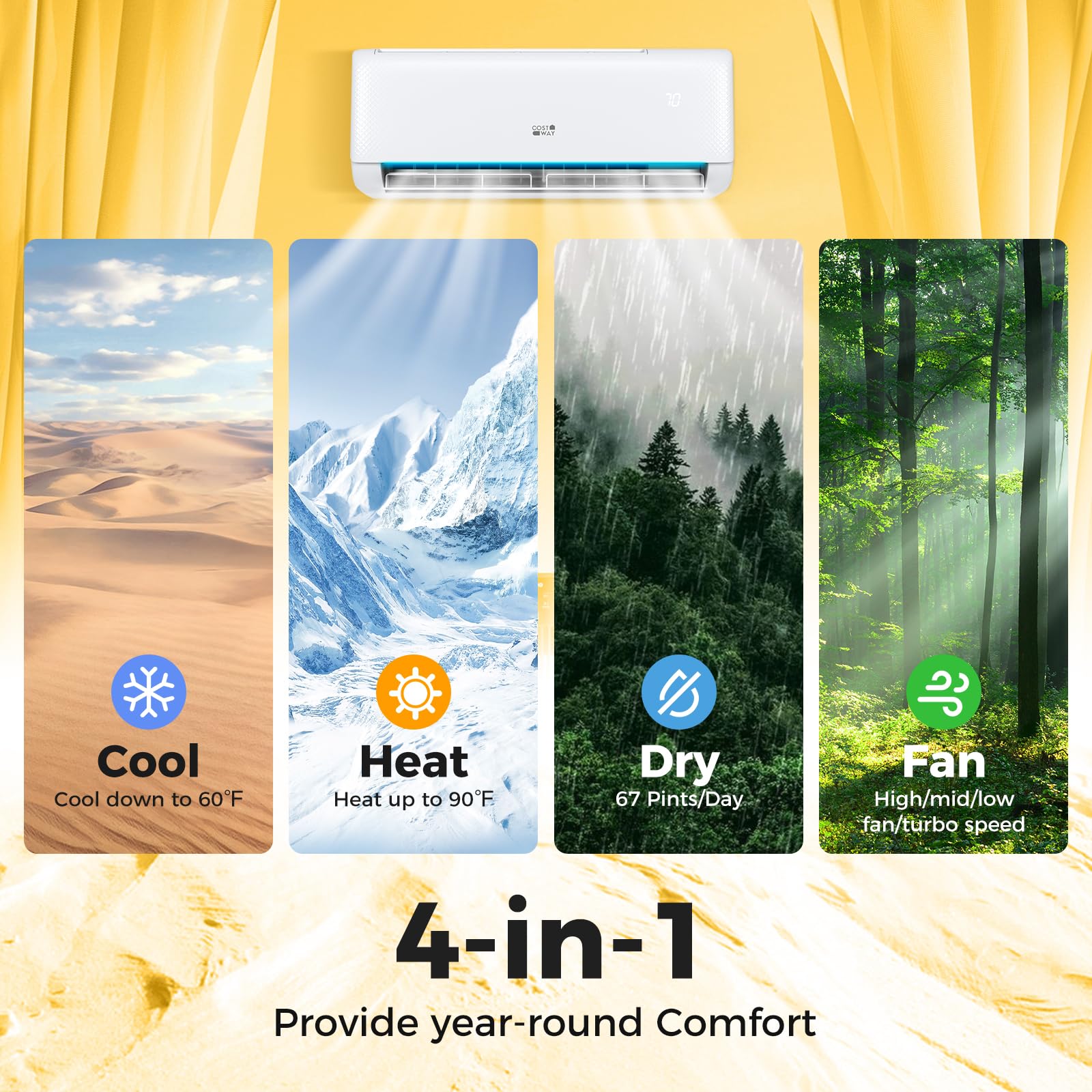 Costway 18,000 Btu Mini Split Air Conditioner, Energy Star, With Heat Pump, 21 Seer2 Inverter Split Ac Unit With 24H Timer, Remo