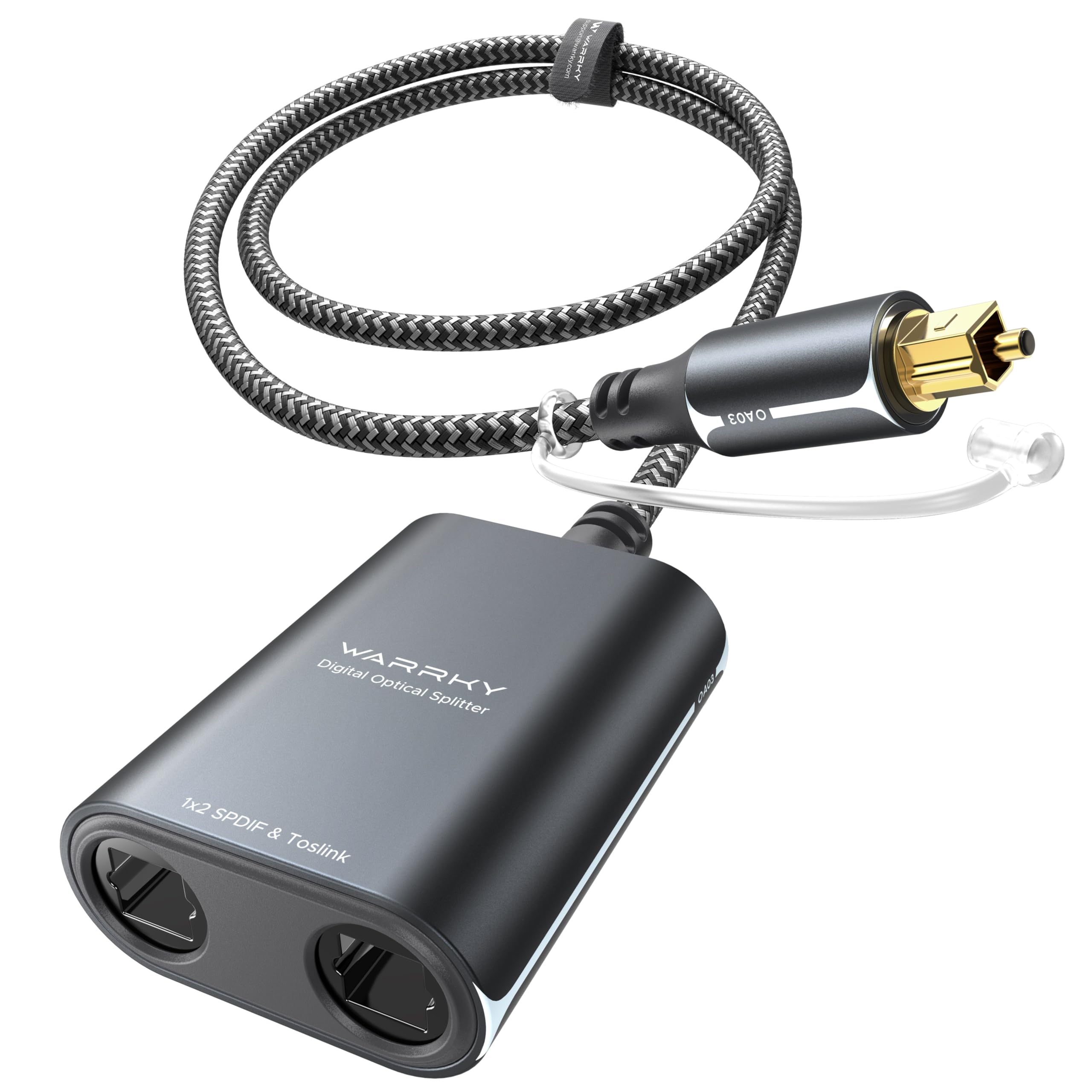 Warrky Optical Splitter, 1 In 2 Out Optical Splitter 2Ft [Aluminum Shell, Gold Plated] Toslink Splitter For Lpcm 2.0, Dolby, Dts