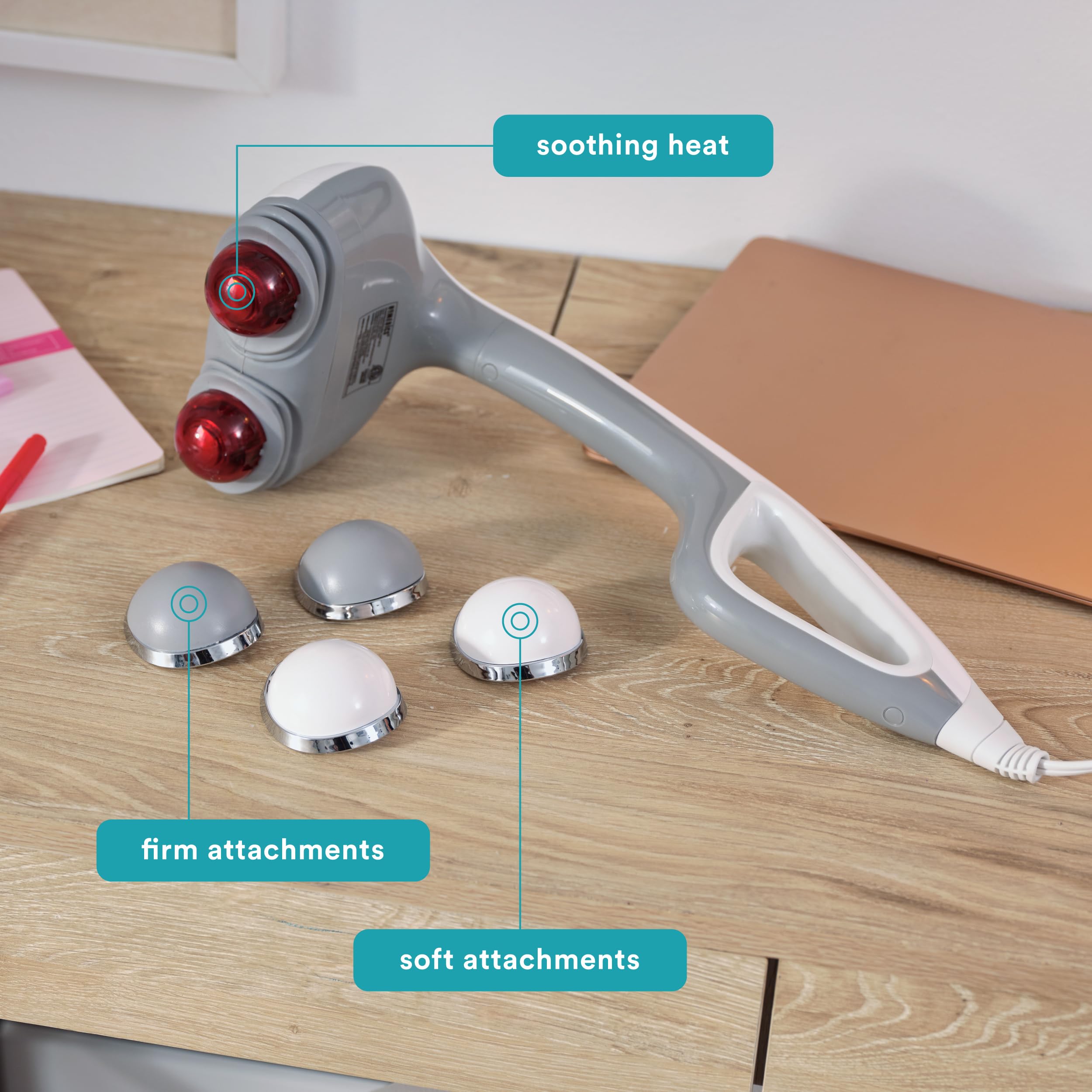 Homedics Back Massager   Heated Automatic Percussion Back, Body And Neck Massager With Duel Pivoting Heads, Interchangeable Node