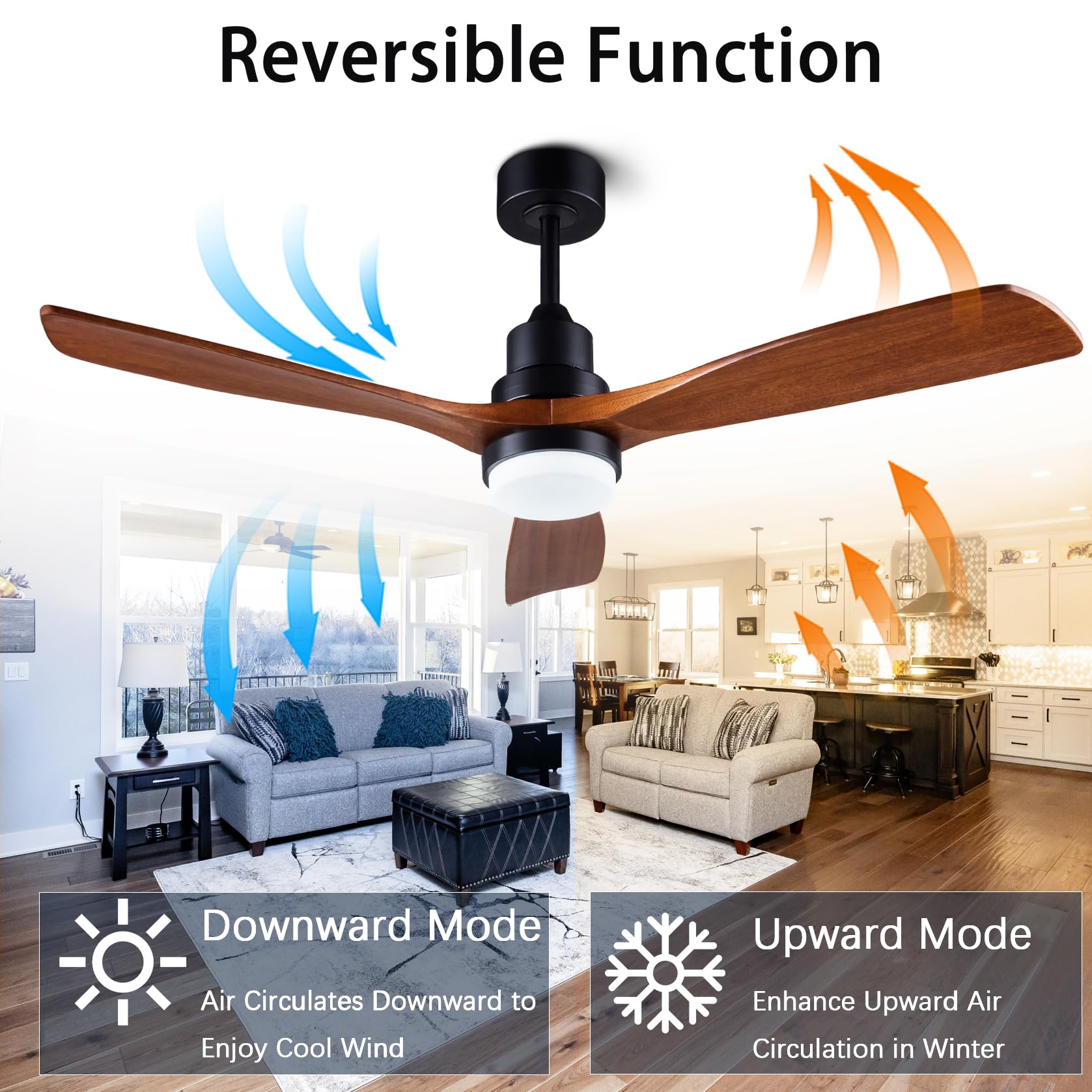 Dearnow 52    Solid Wood Ceiling Fans With Light 6 Speeds Remote/App Control, Solid Wood Ceiling Fan With Memory Led Dimmable Co