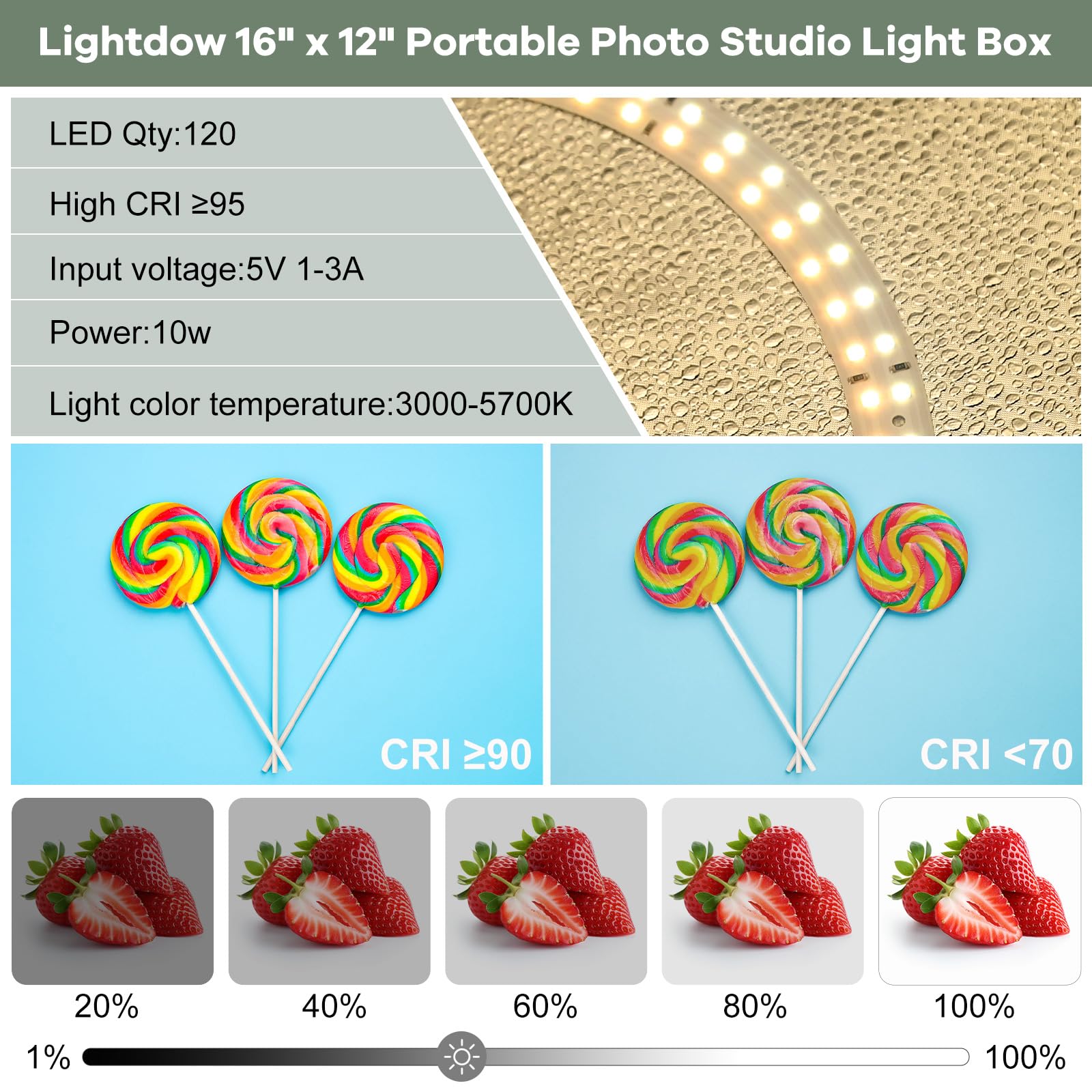 Lightdow Photo Light Box Photography   16''X12'' Light Tent With 120 Leds, 6 Color Pvc Backdrops, Folding Light Box Portable Stu