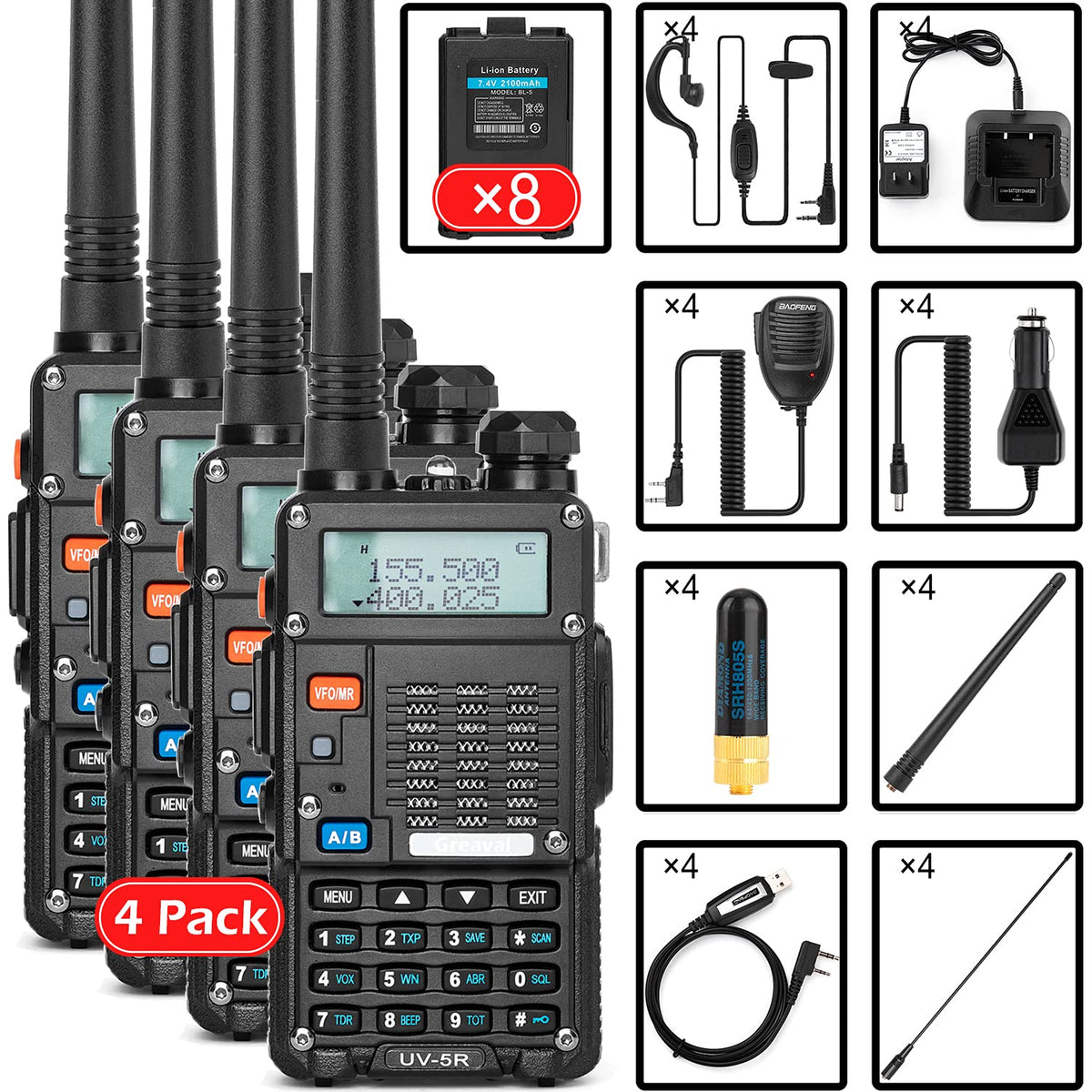 Ham Radio (Uv 5R) Uhf Vhf Dual Band 2 Way Radio With Rechargeable Li Ion Battery Handheld Walkie Talkies Complete Set With Earpi