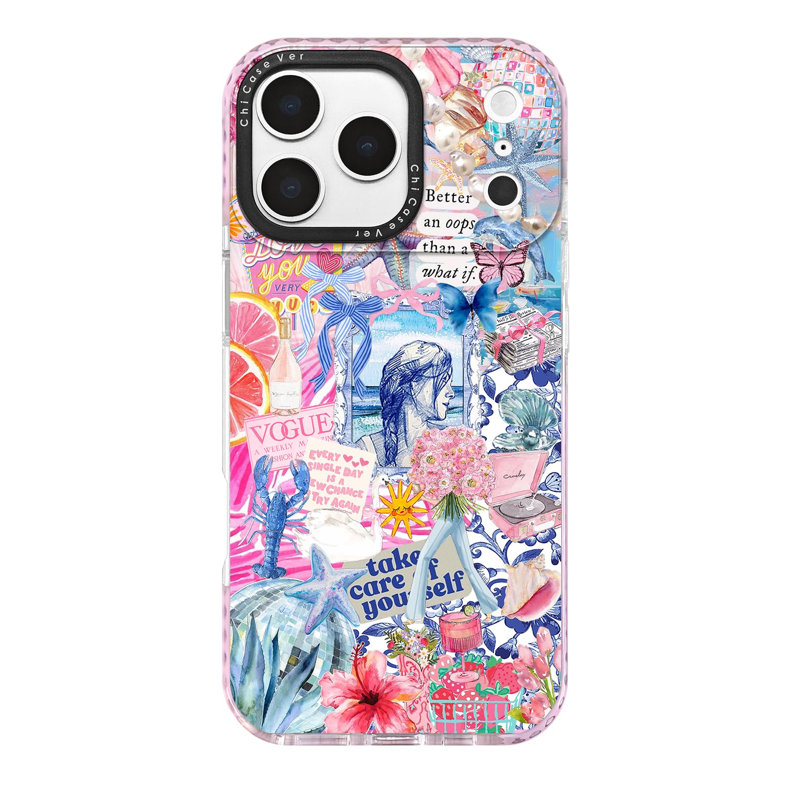 ChiCaseVer for iPhone 17 Pro Max Case, Coastal Collage Pattern with Romantic Quote, Military-Grade Drop Protection, Seaside Soft