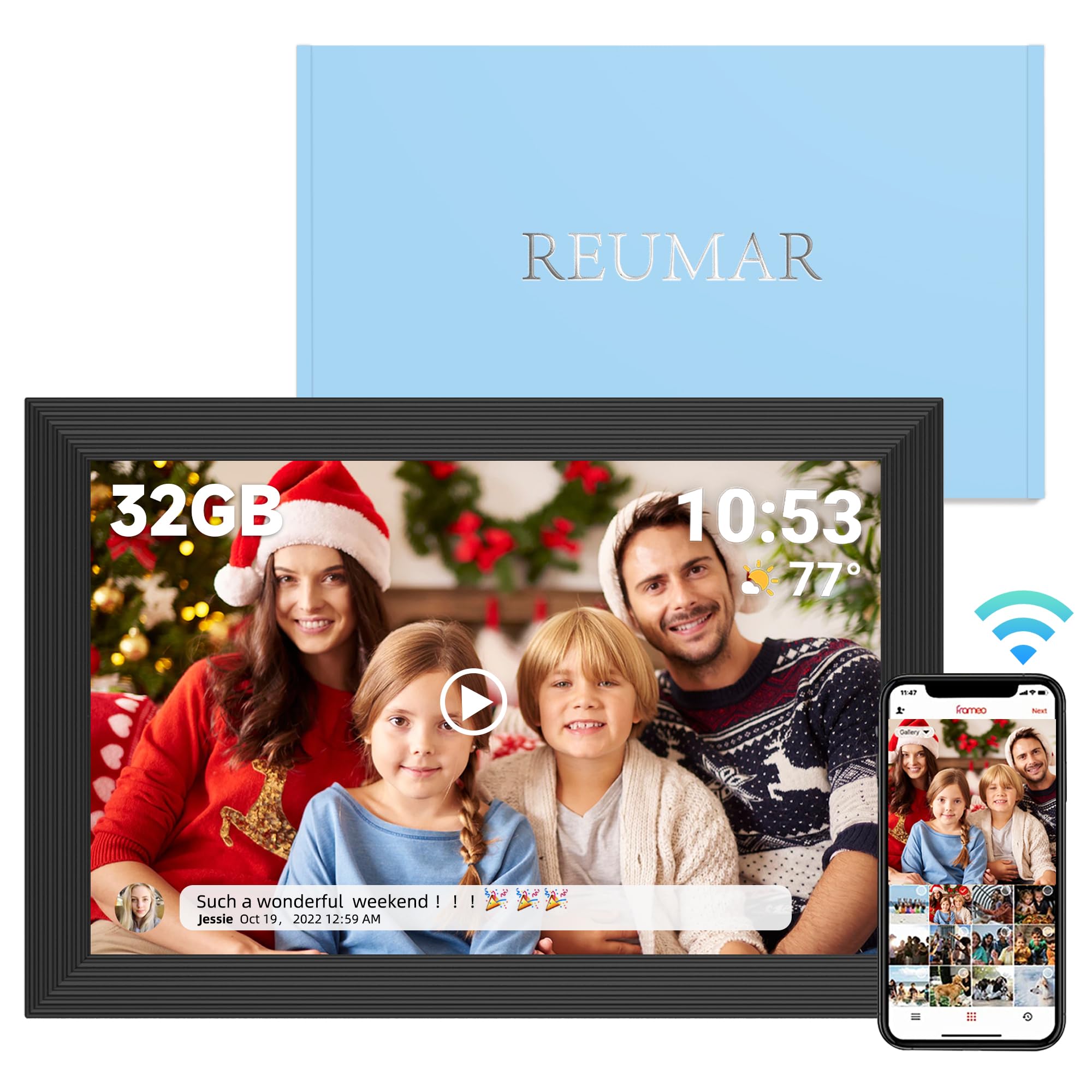 Reumar 32Gb Digital Picture Frame,10.1 Inch,Wifi Smart Digital Photo Frame Ips Lcd Touch Screen,Auto Rotate,Easy Setup To Share