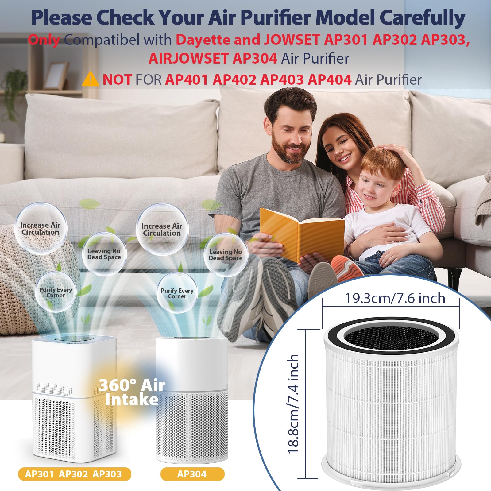 Ap301 Ap302 Ap303 Replacement Filter, Compatible With Dayette & Jowset Ap301 Ap302 Ap303 And Airjowset Ap304 Air Purifier, H13 T