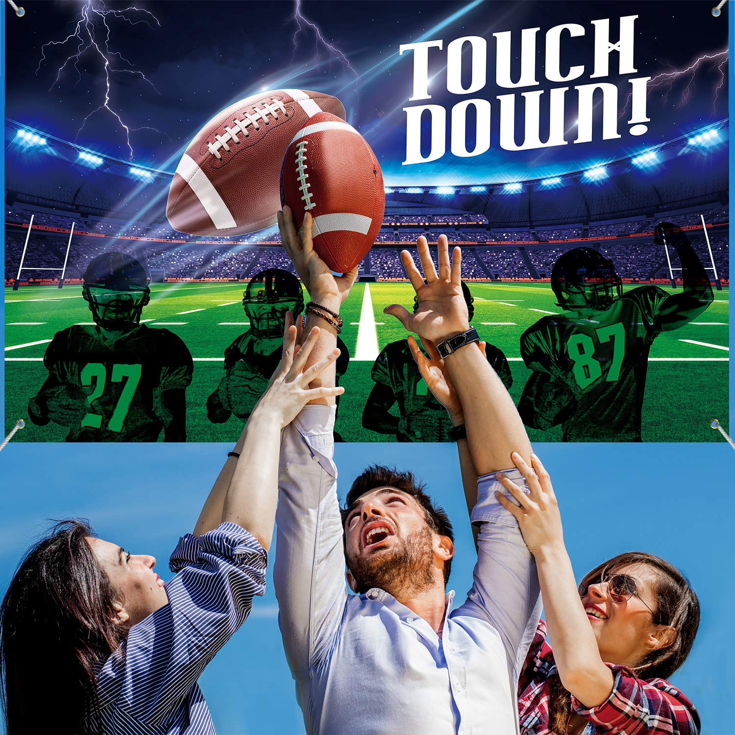 Football Party Decoration Supplies, Large Fabric Football Scene For Touch Football Down Party Supplies, Football Field Photo Boo